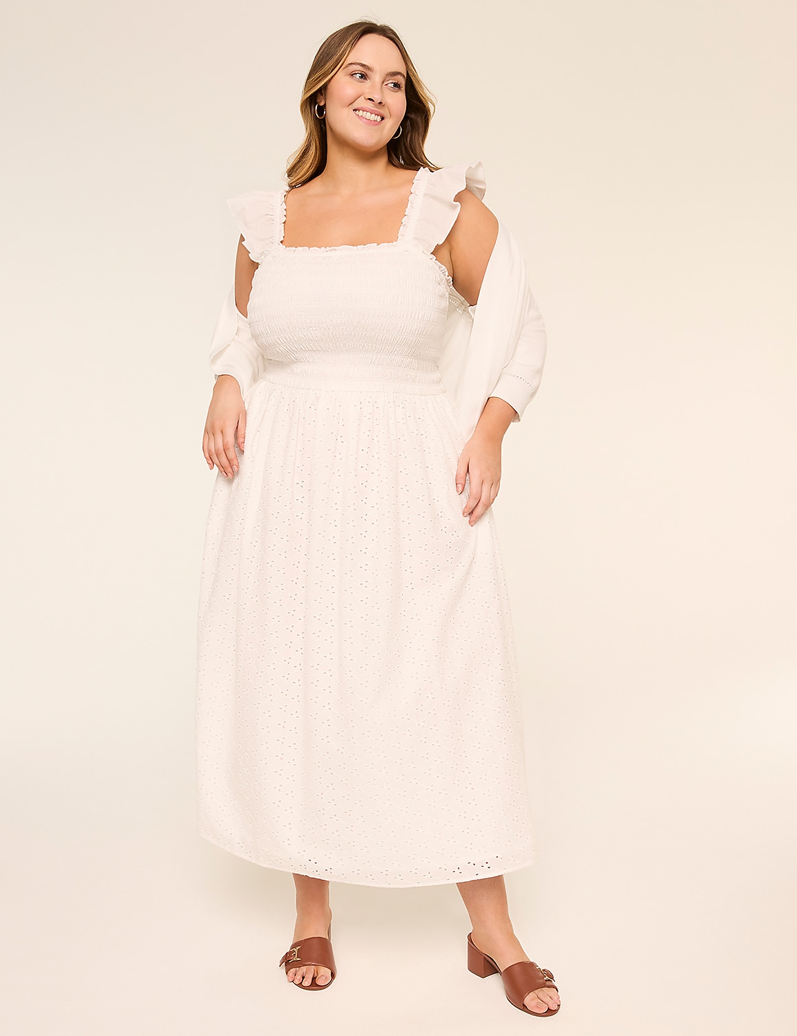Ruffled Square-Neck Eyelet Maxi Dress Product Image 1