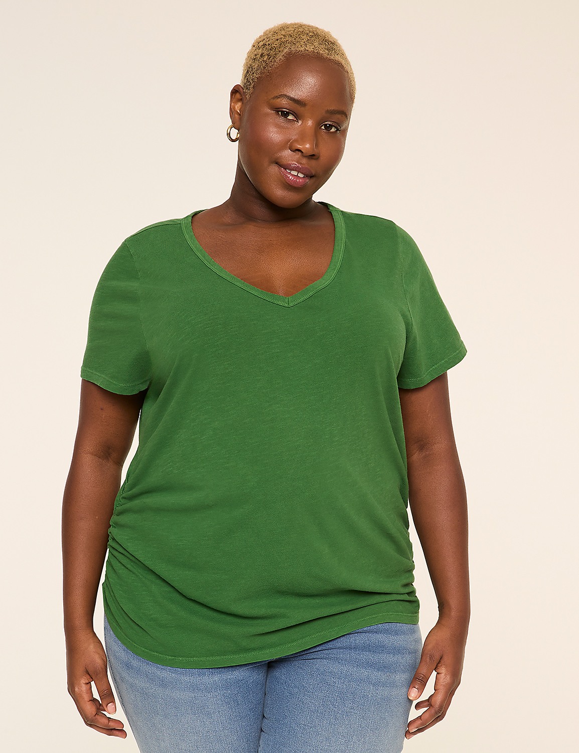 Short-Sleeve V-Neck Side-Ruched Tee Product Image 1
