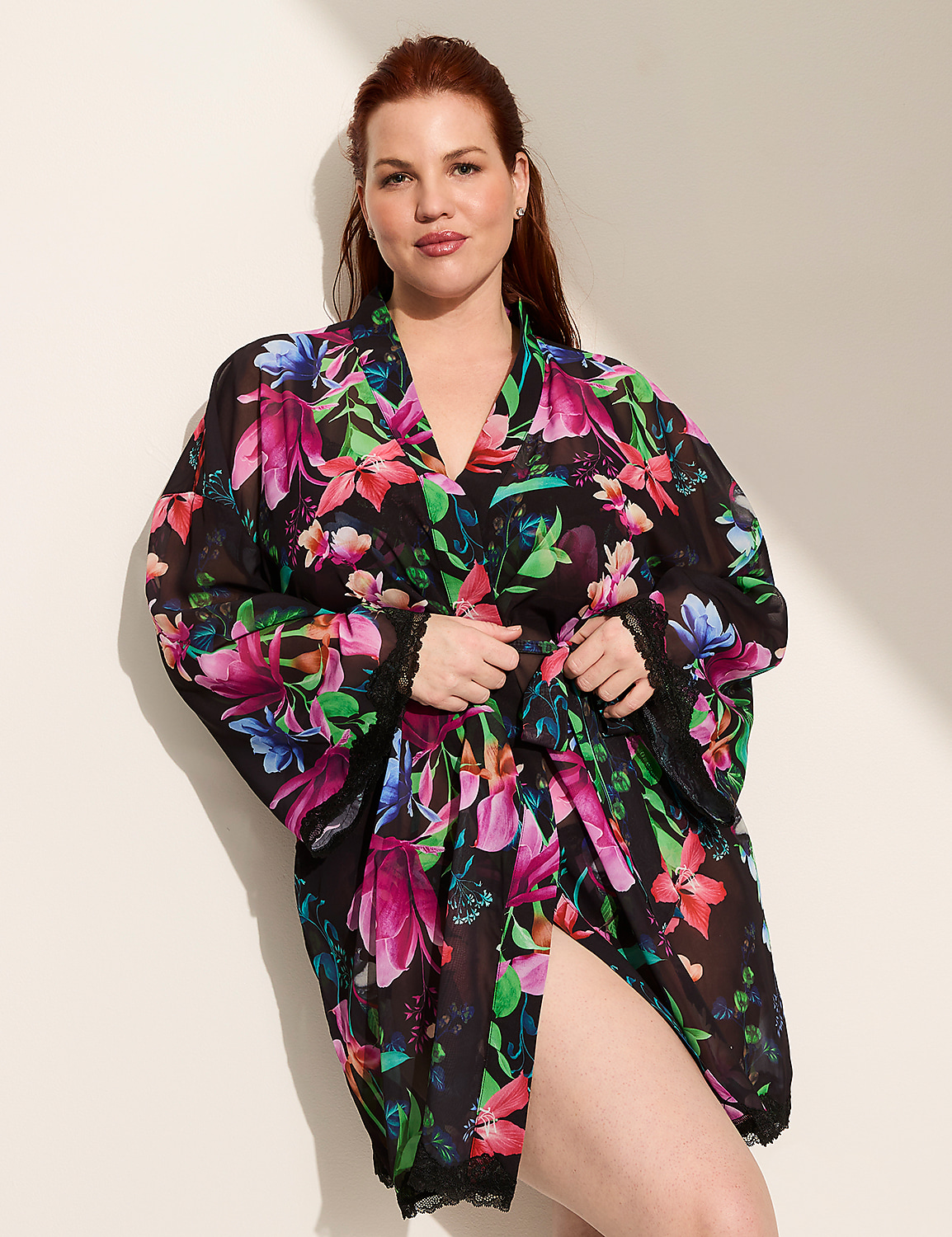 Lace-Trim Chiffon Robe Product Image 1