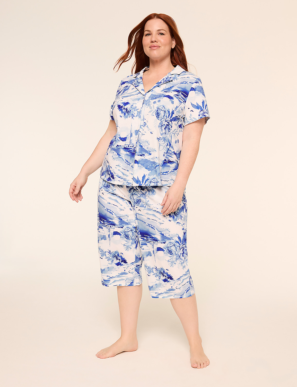 Comfy Cotton Notch-Neck Top & Crop Pant PJ Set Product Image 1