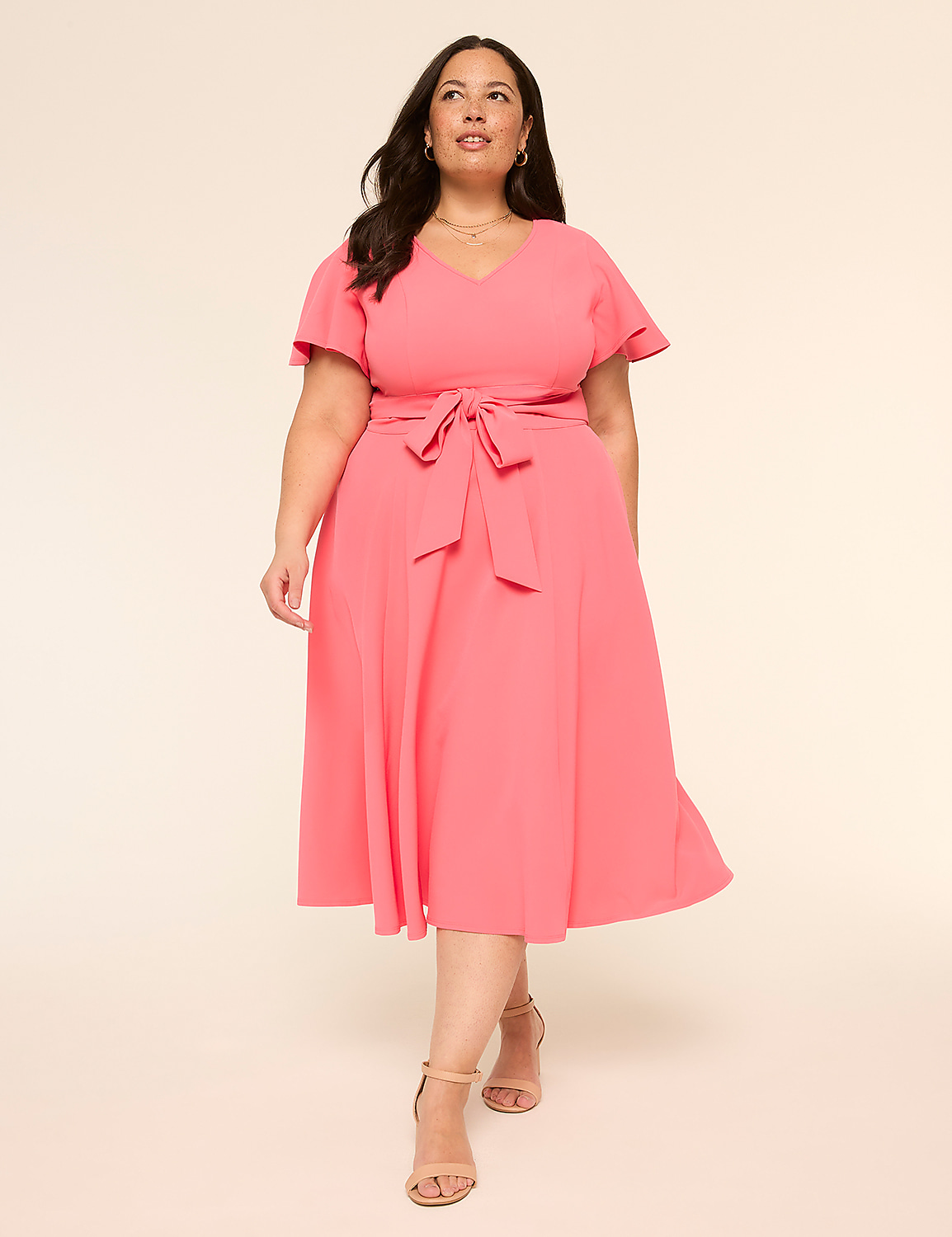 Lena V-Neck Level-Hem Midi Dress Product Image 1