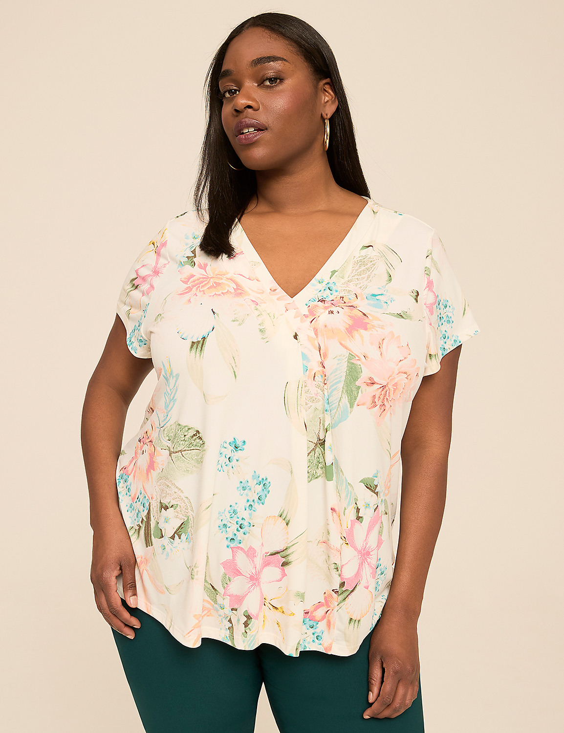 Swing Cap-Sleeve Pleat-Front Top Product Image 1