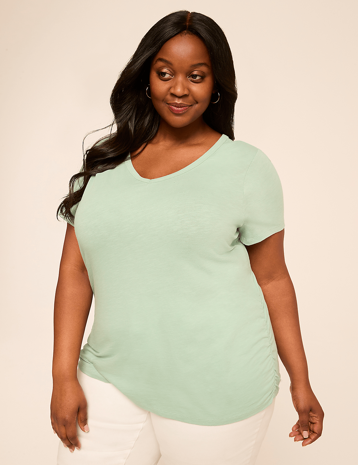 Short-Sleeve V-Neck Side-Ruched Tee Product Image 1