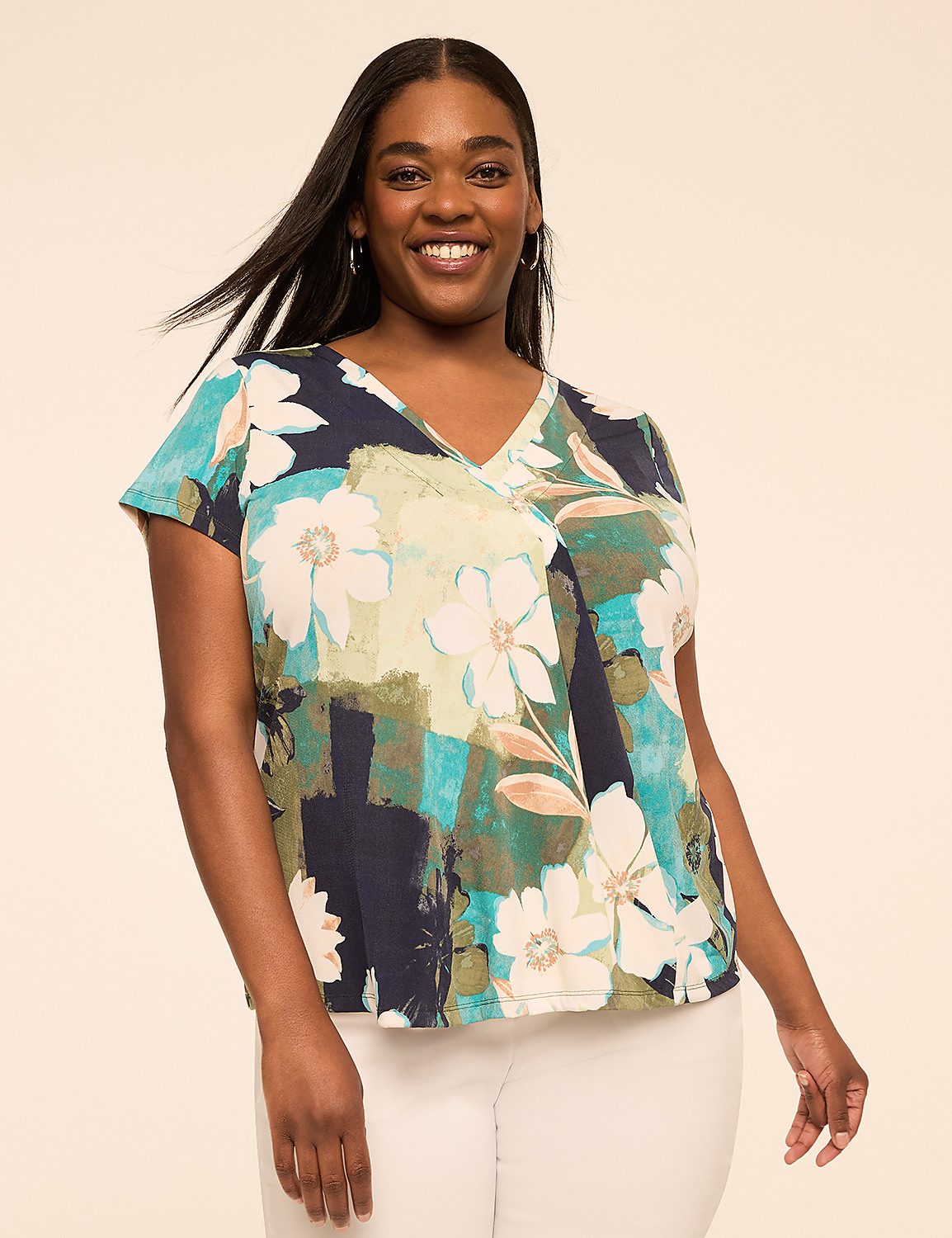 Swing Cap-Sleeve Pleat-Front Top Product Image 1