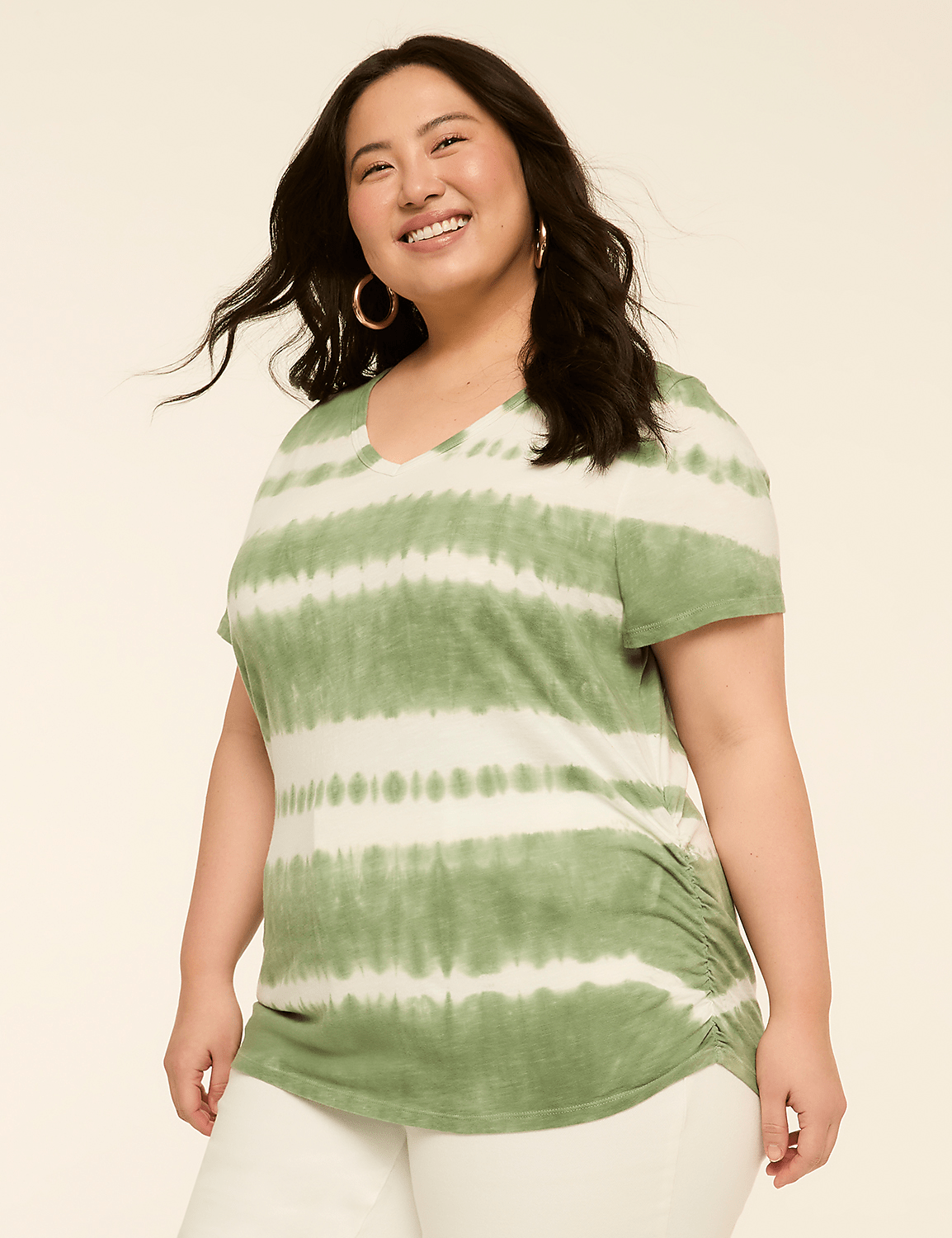 Short-Sleeve V-Neck Side-Ruched Tee Product Image 1