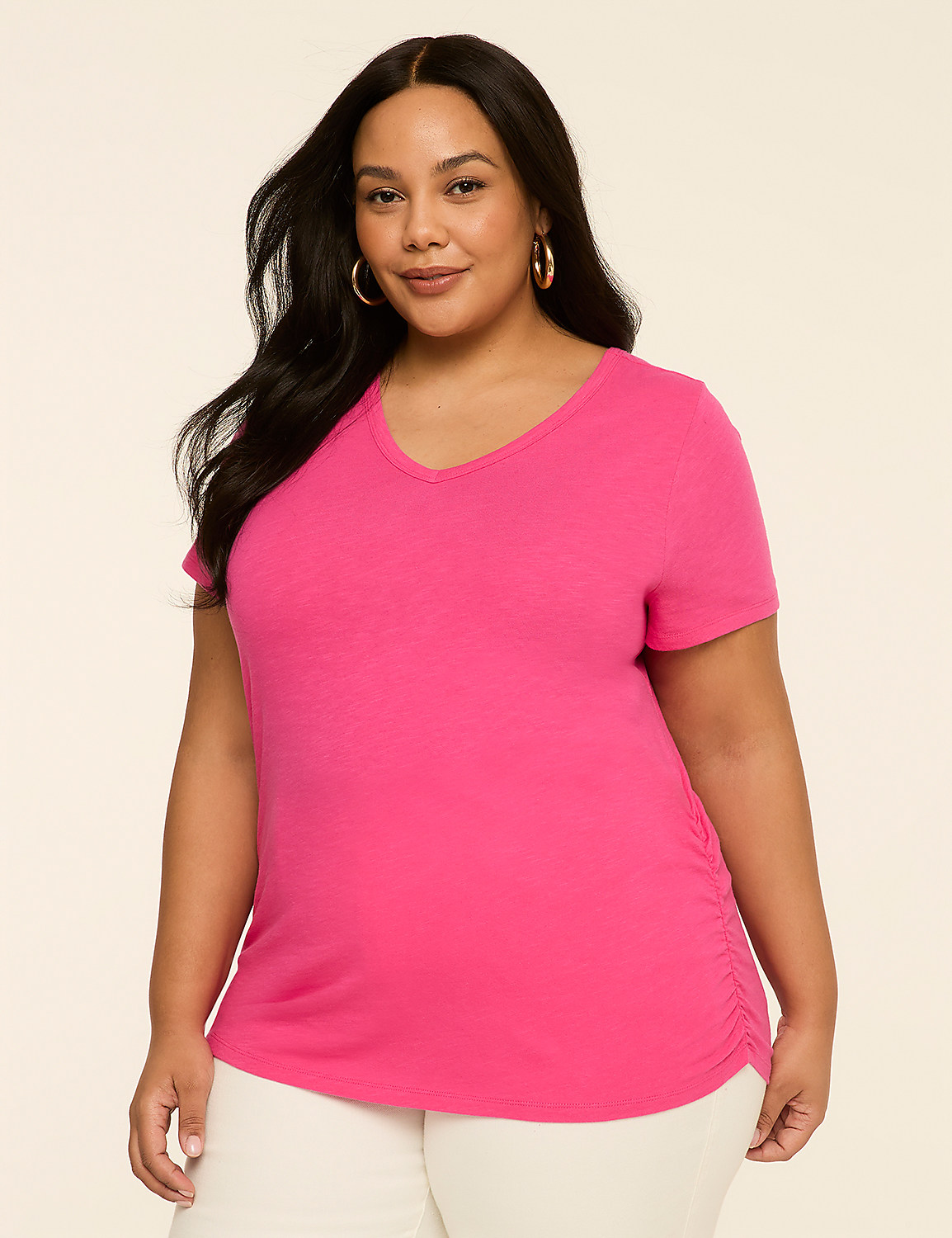 Short-Sleeve V-Neck Side-Ruched Tee Product Image 1