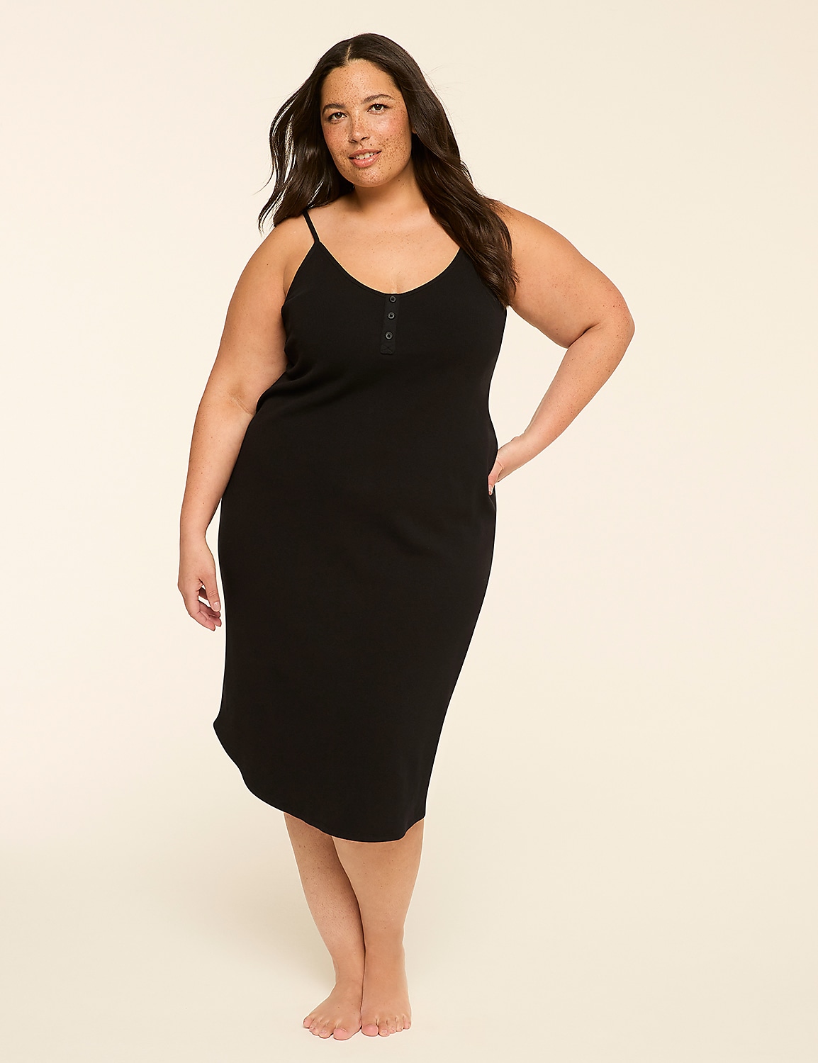 Comfy Cotton Rib Henley Midi Chemise Product Image 1