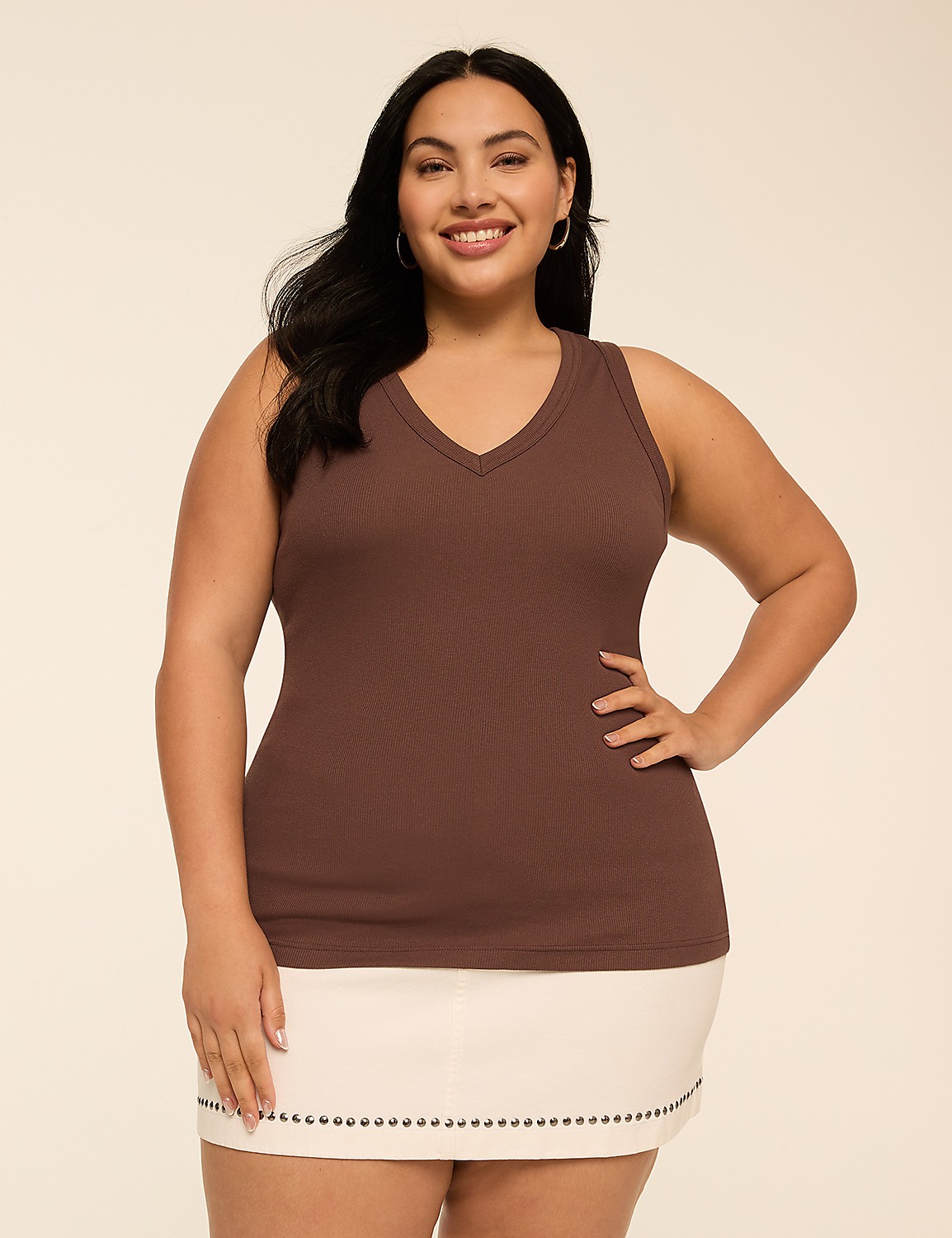Deep V-Neck Rib Layering Tank Product Image 1
