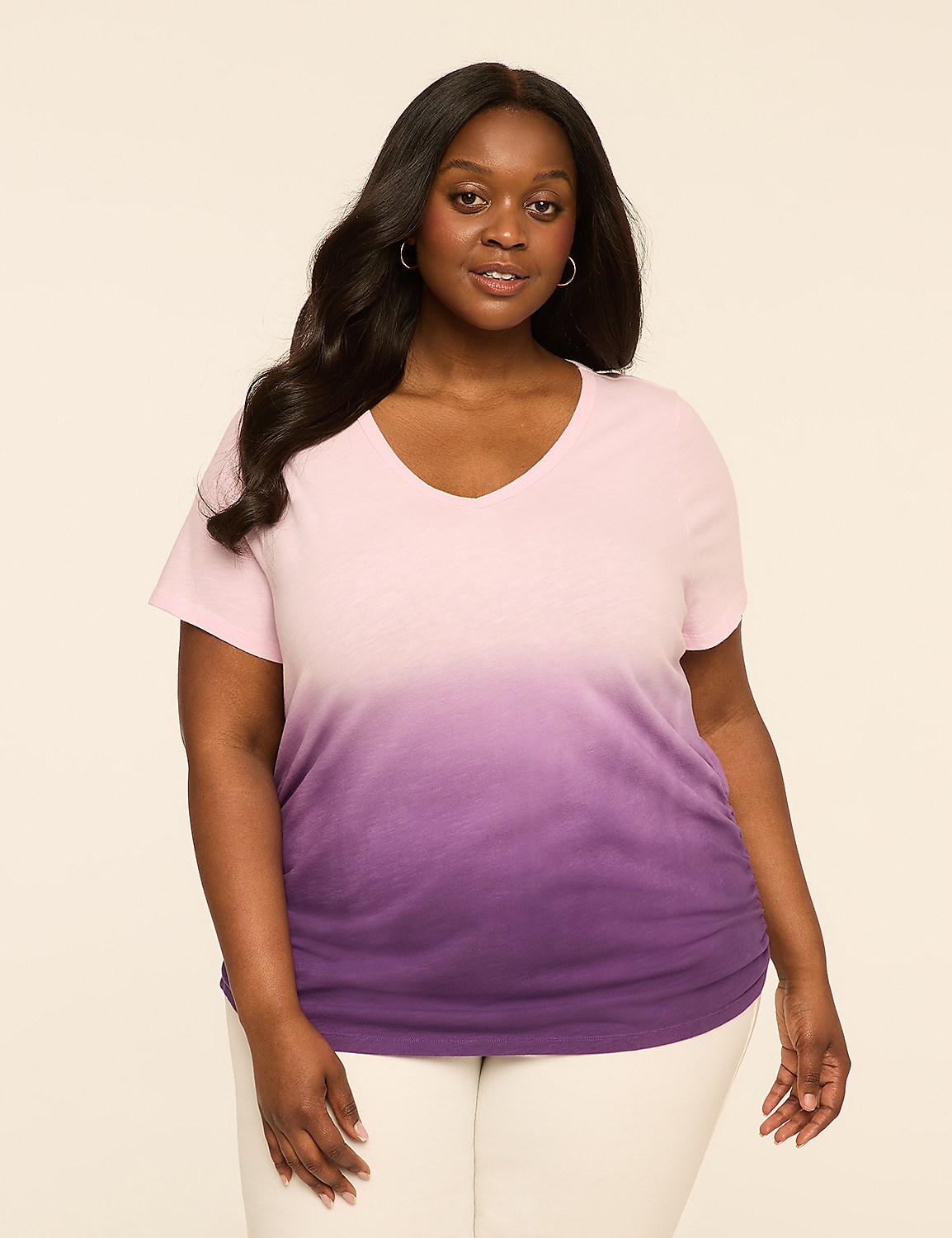 Short-Sleeve V-Neck Side-Ruched Tee Product Image 1