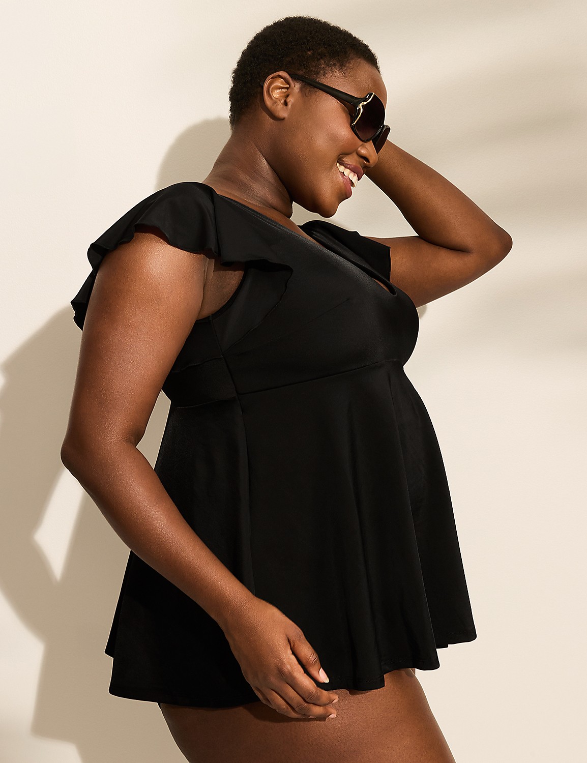 No-Wire Flutter Sleeve Tankini Top Product Image 3