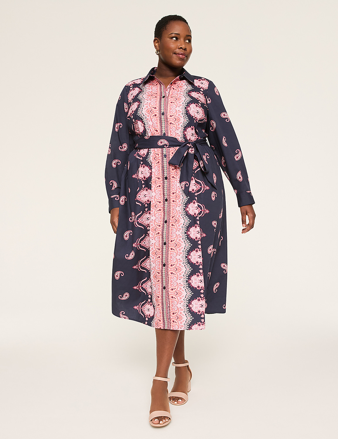 Long-Sleeve Midi Shirt Dress Product Image 4