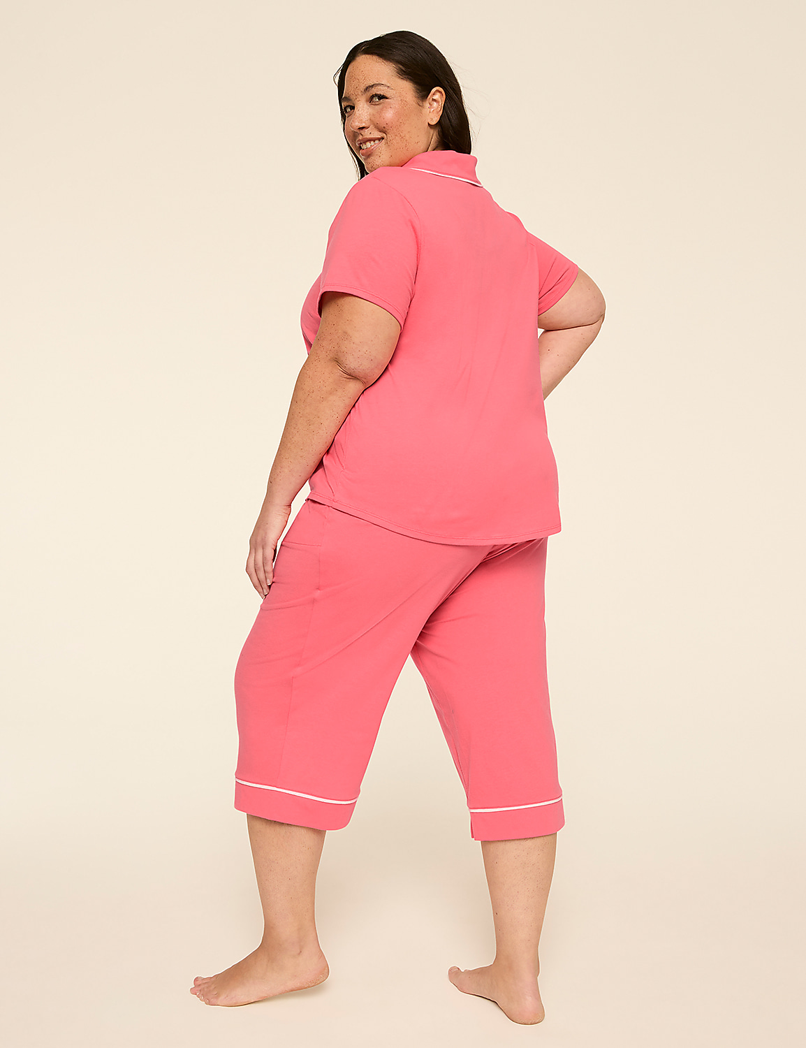 Comfy Cotton Notch-Neck Top & Crop Pant PJ Set Product Image 2
