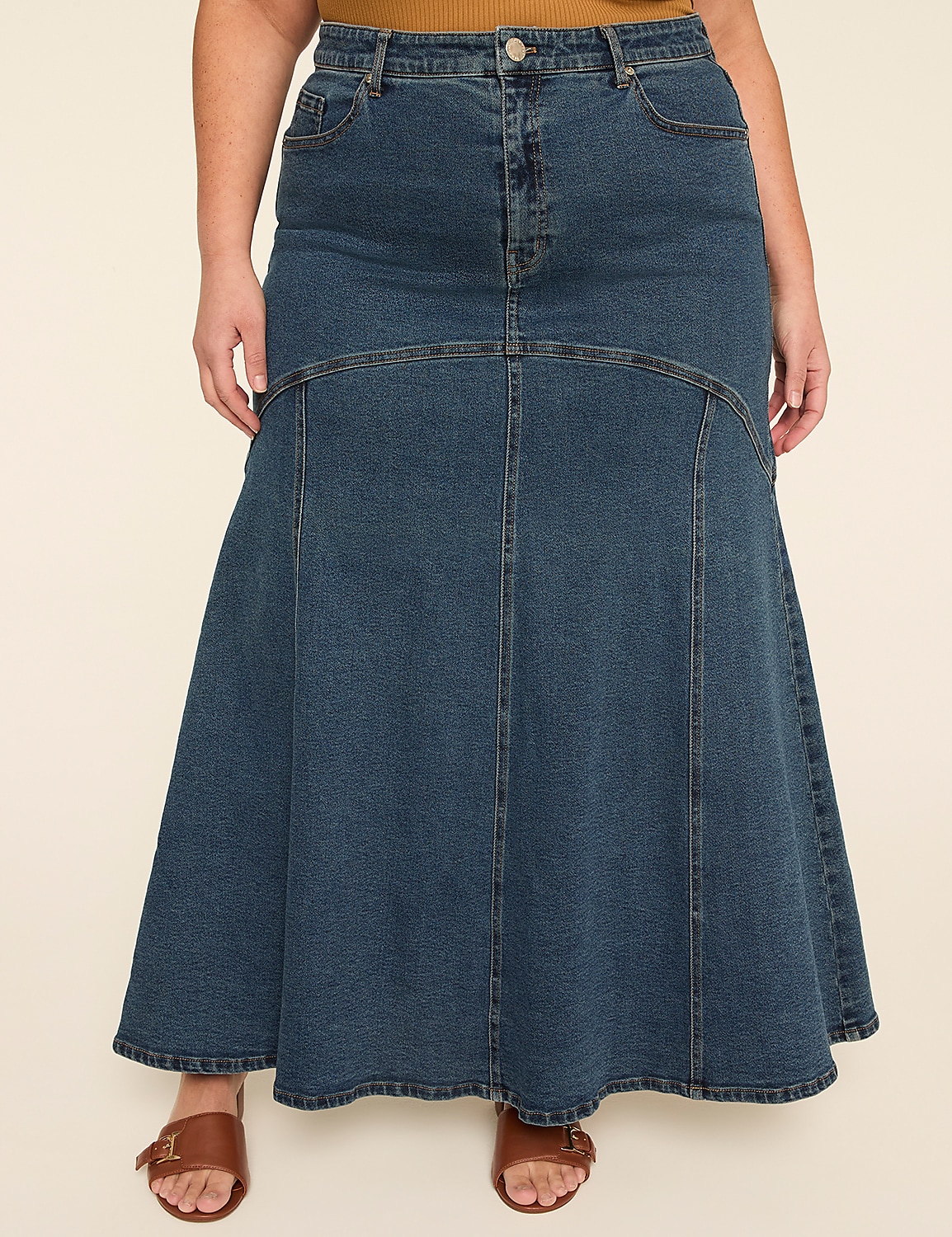 Fit & Flare Denim Maxi Skirt Product Image 4