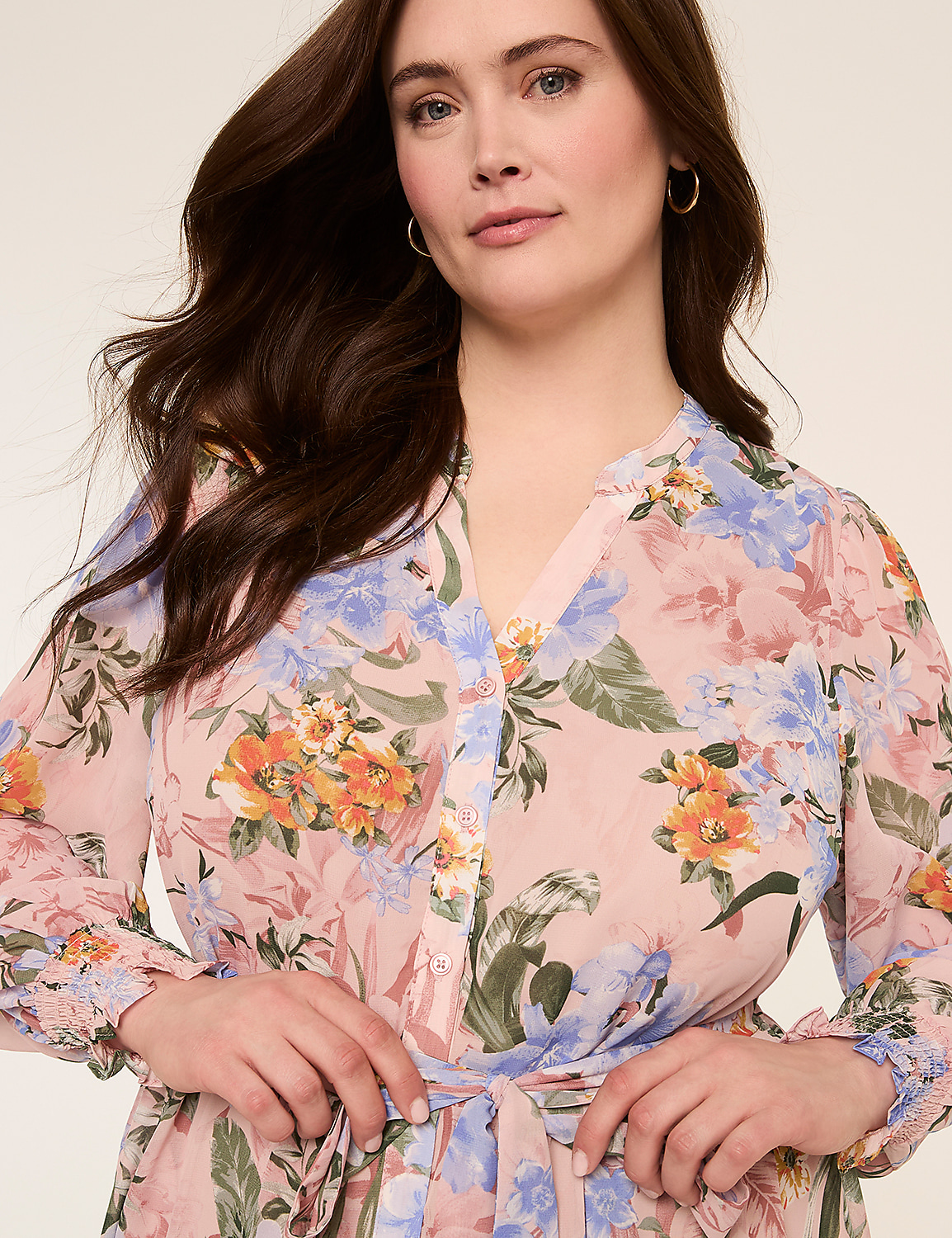 Long-Sleeve Button Shirt Dress Product Image 3