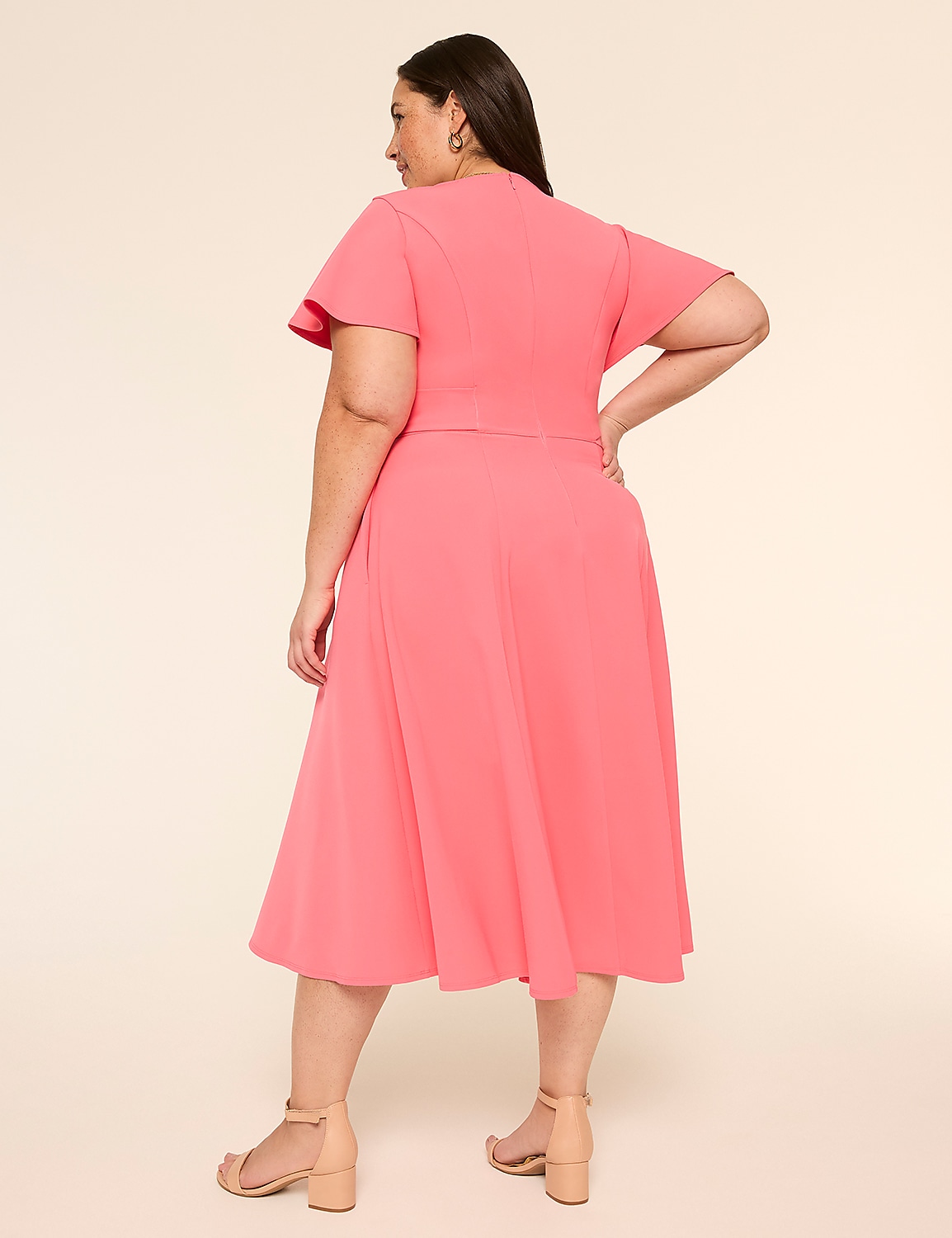 Lena V-Neck Level-Hem Midi Dress Product Image 2