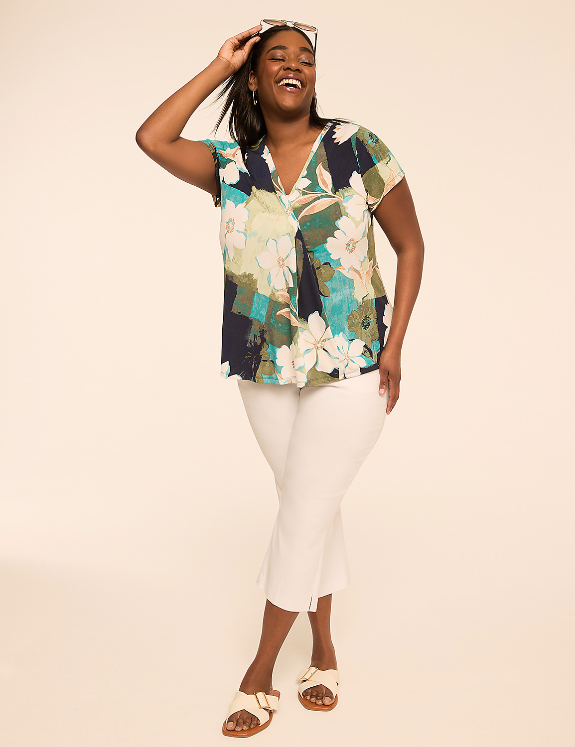 Swing Cap-Sleeve Pleat-Front Top Product Image 3