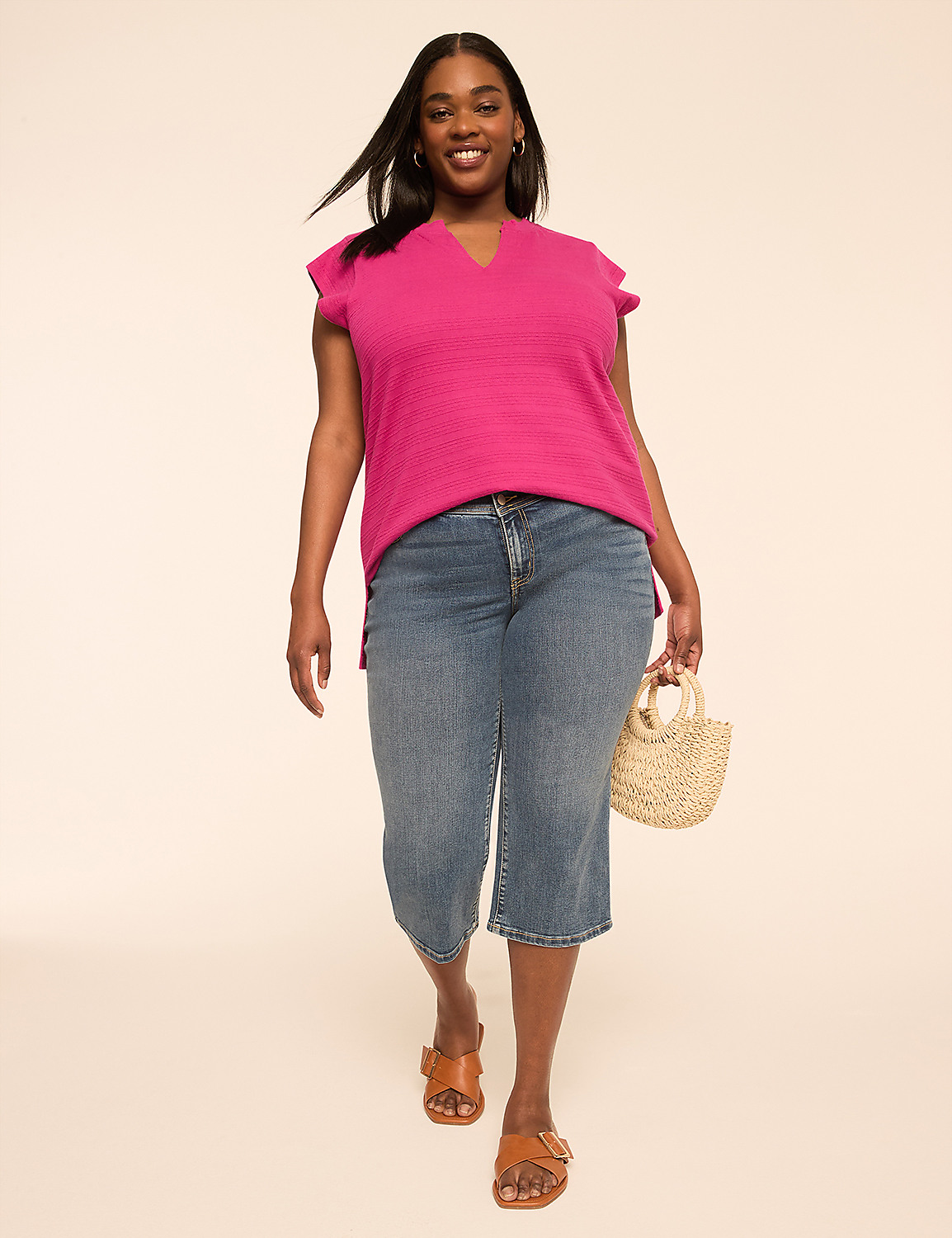 Notch-Neck Textured Knit Top Product Image 3