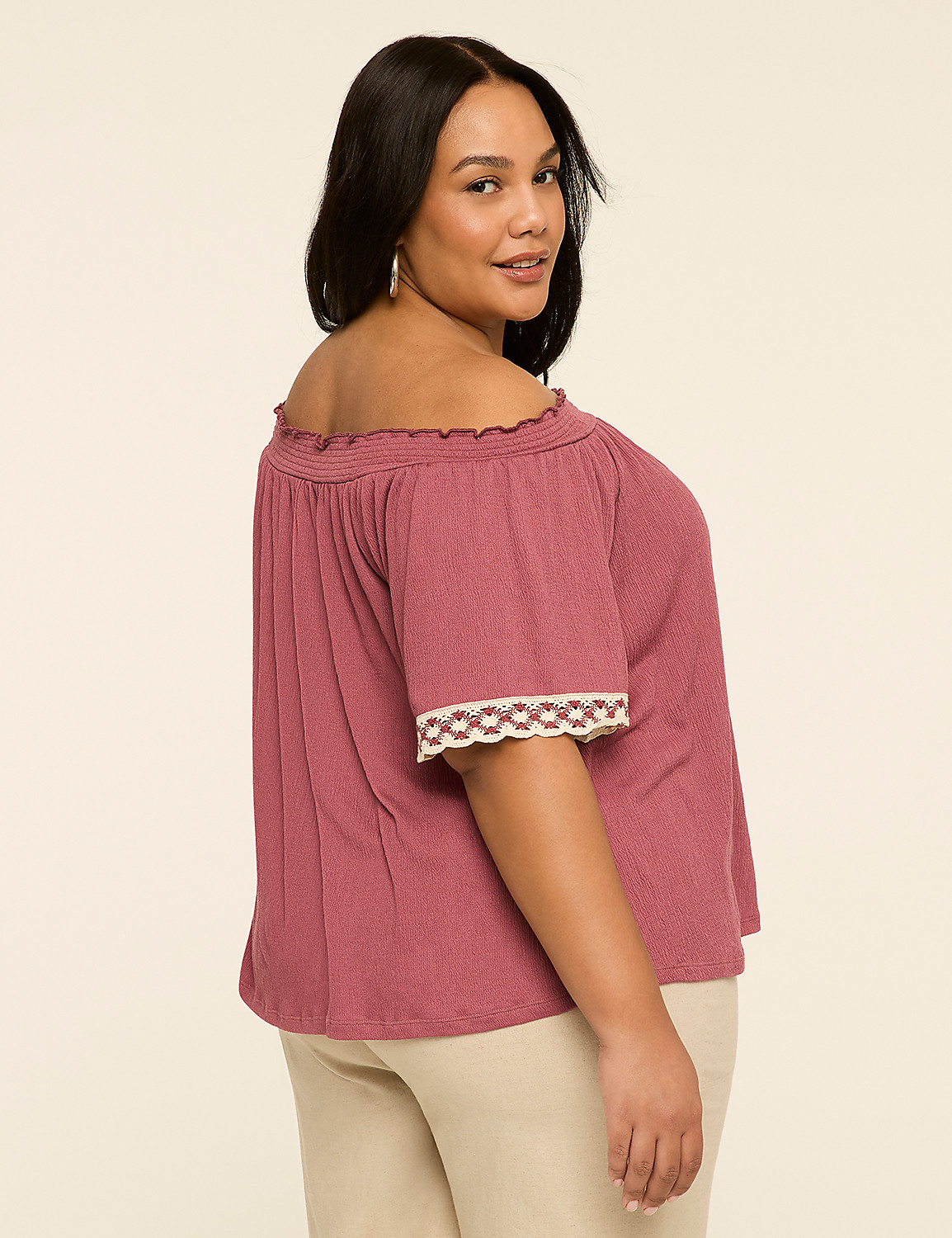 Off-The-Shoulder Crochet-Sleeve Top Product Image 2
