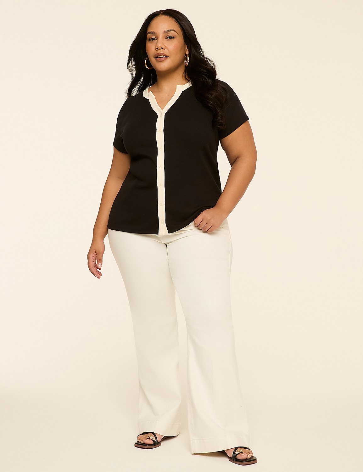 Ribbed Button-Front Top Product Image 3