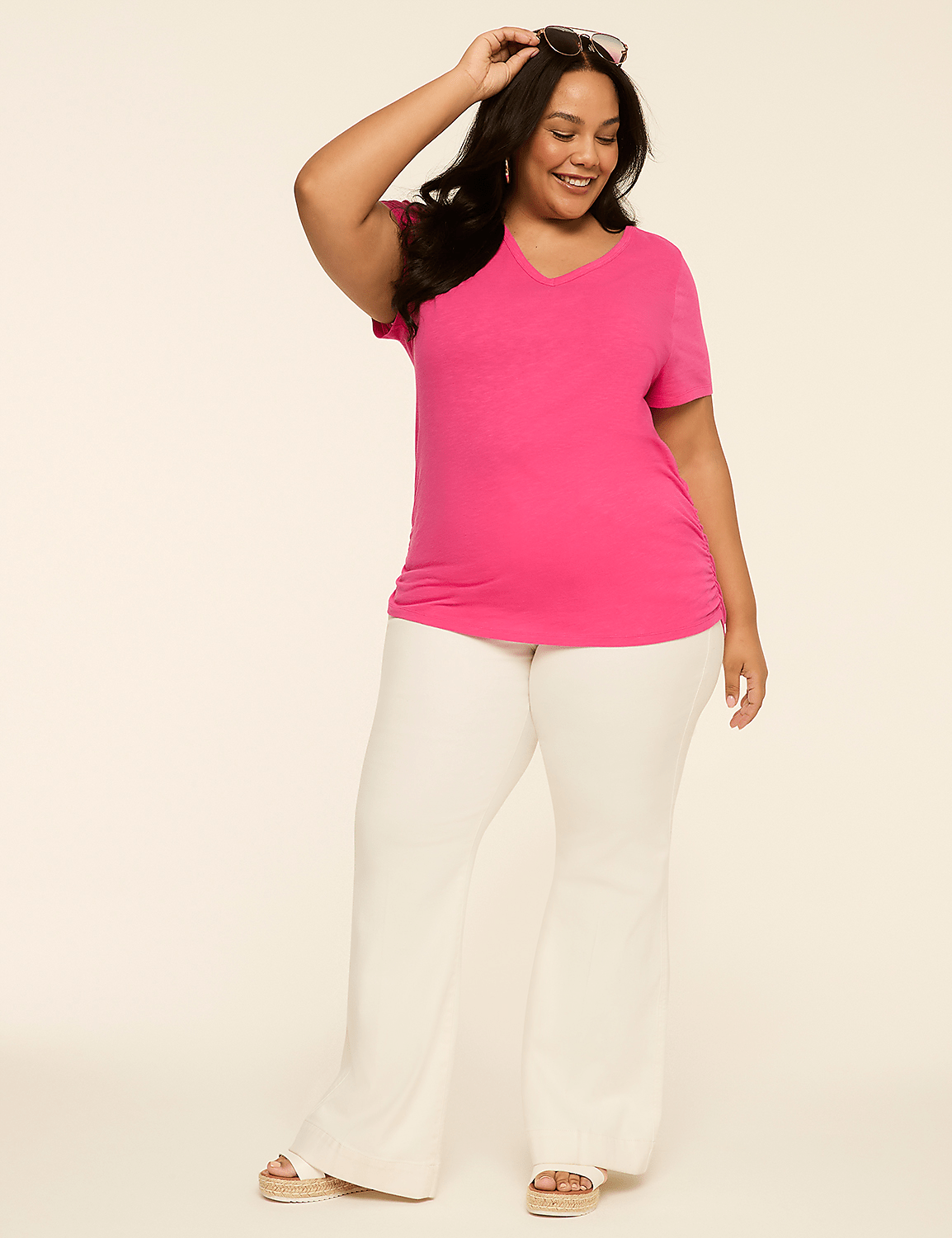Short-Sleeve V-Neck Side-Ruched Tee Product Image 3