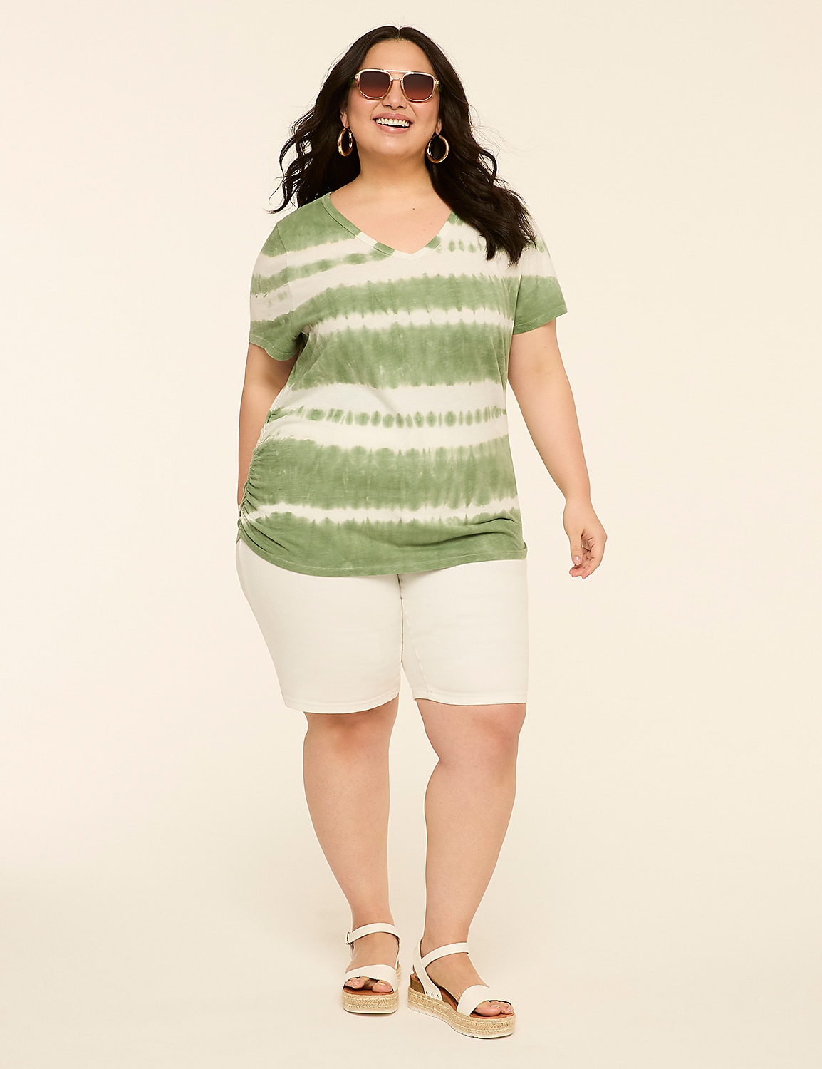 Short-Sleeve V-Neck Side-Ruched Tee Product Image 3