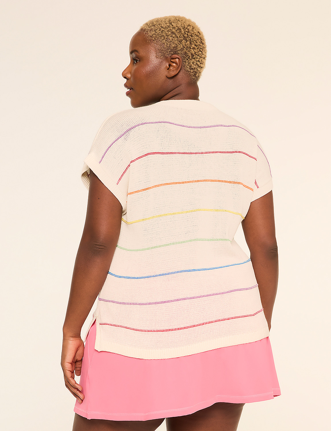 LIVI Short-Sleeve Striped Pride Sweater Product Image 5