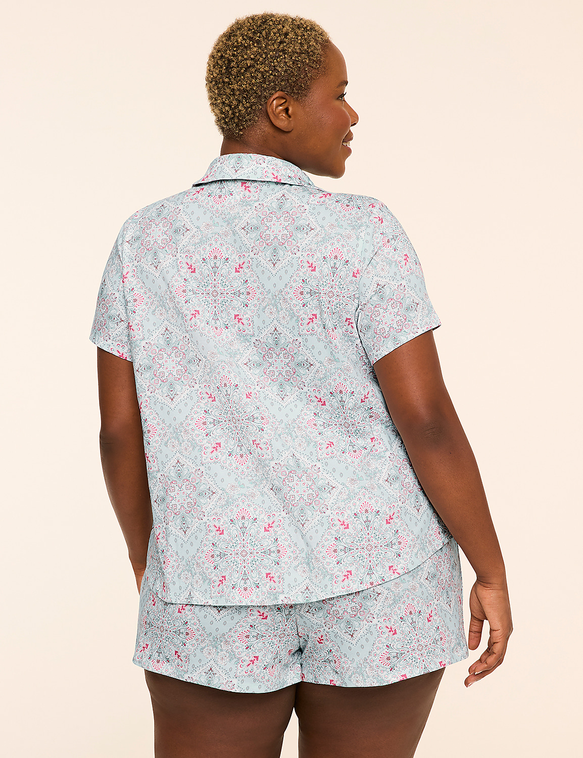 100% Cotton Notch-Neck Top & Short PJ Set Product Image 2