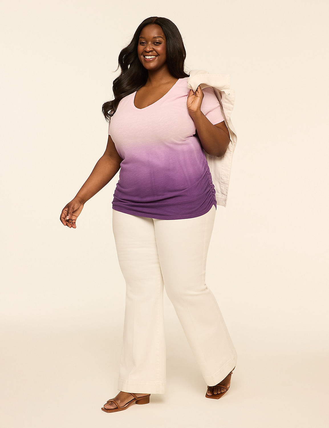 Short-Sleeve V-Neck Side-Ruched Tee Product Image 3