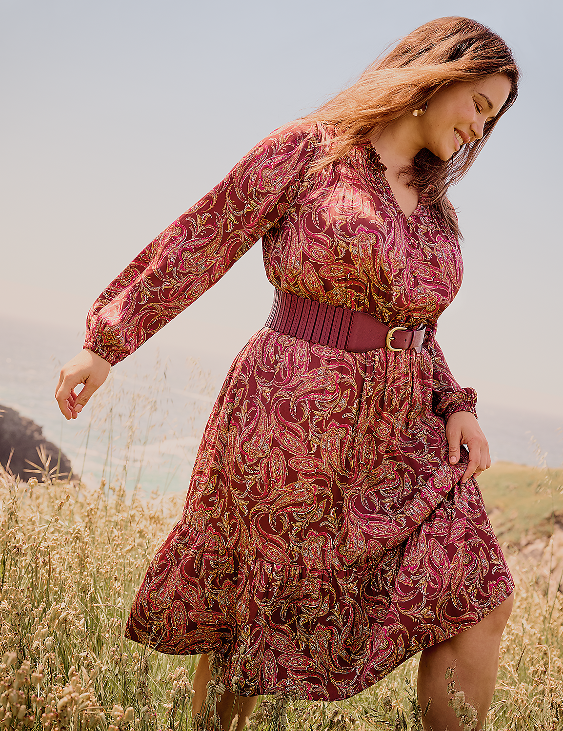 Ruffle-Trim Tiered Midi Dress Product Image 1