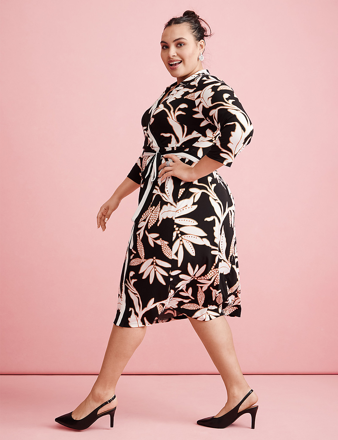 3/4-Sleeve Collar Faux-Wrap Jersey Midi Dress Product Image 4