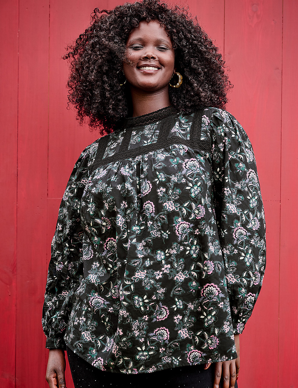 Lace-Trim & Ruffle Popover Blouse Product Image 5