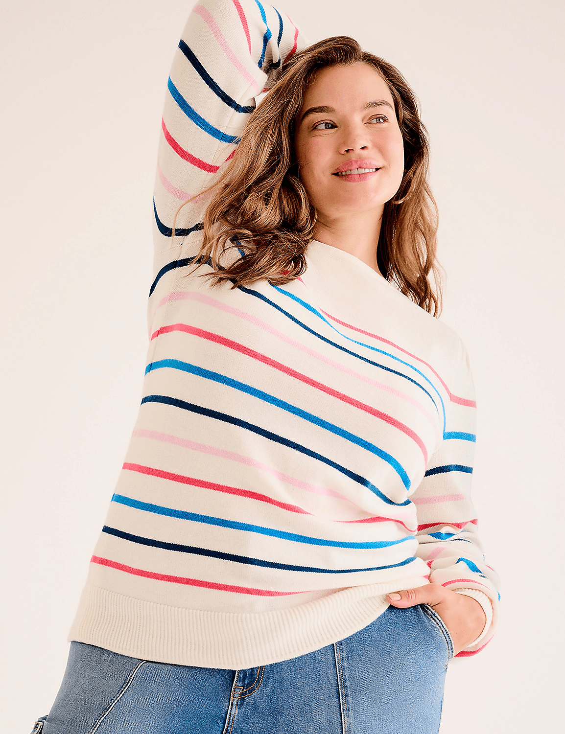 Boatneck Puff-Sleeve Stripe Sweater Product Image 4