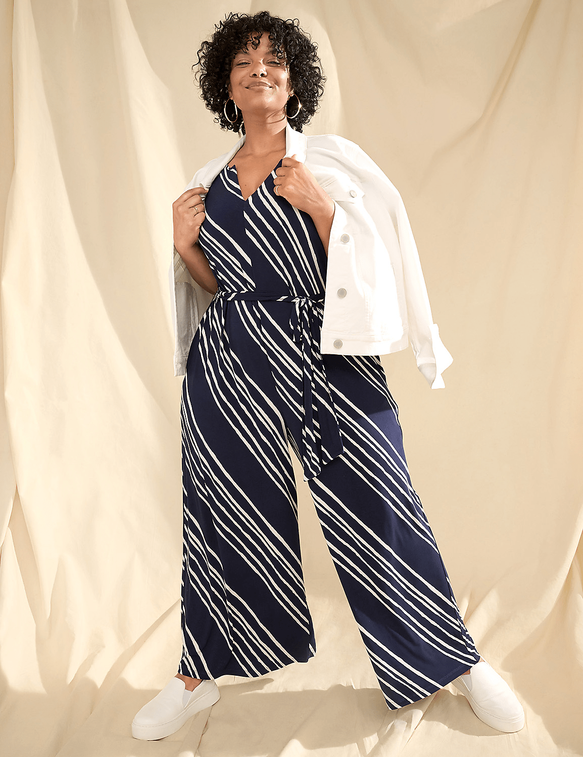 Notch-Neck Tie-Waist Jersey Jumpsuit Product Image 4