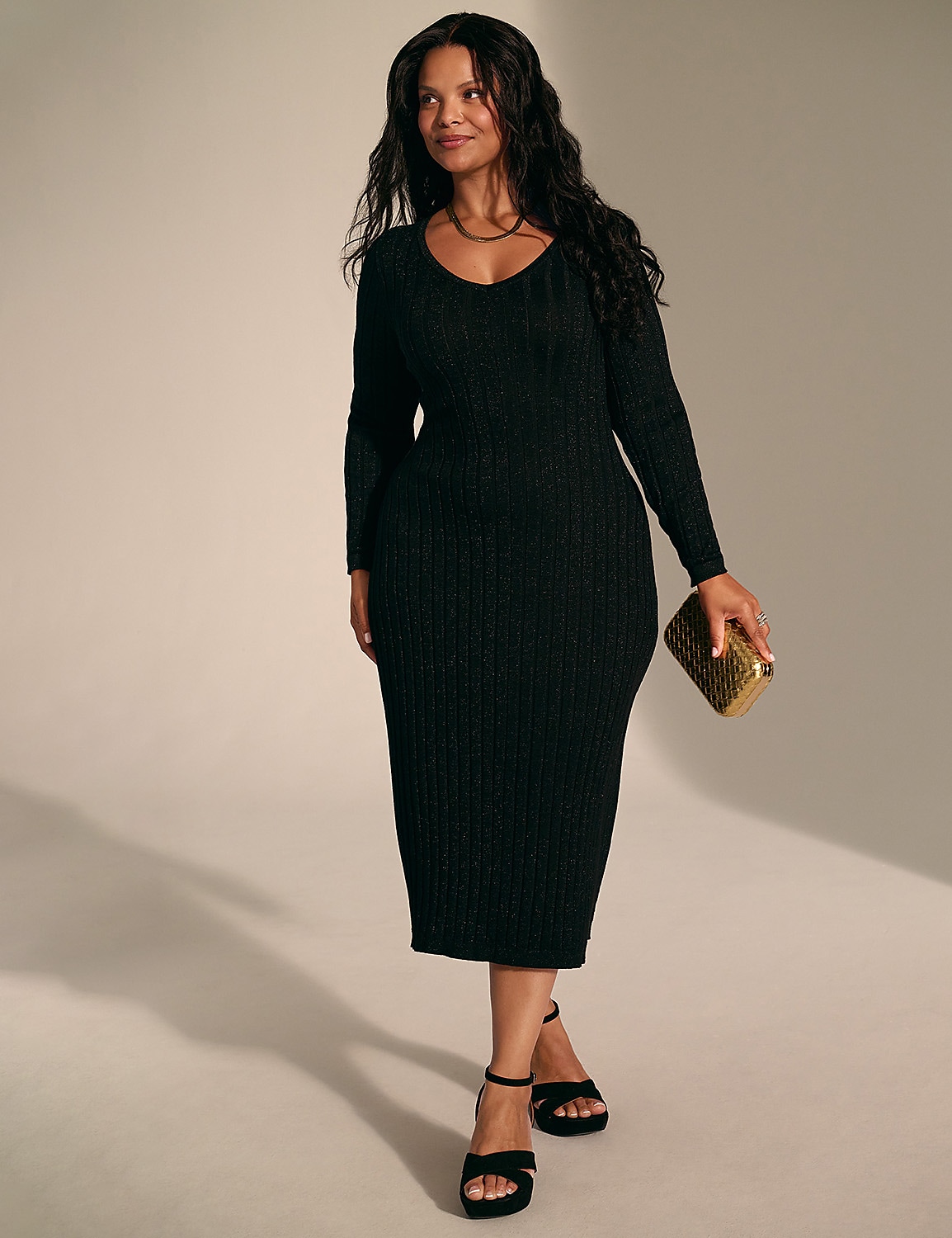 Lurex Shimmer Rib Sweater Midi Dress Product Image 4