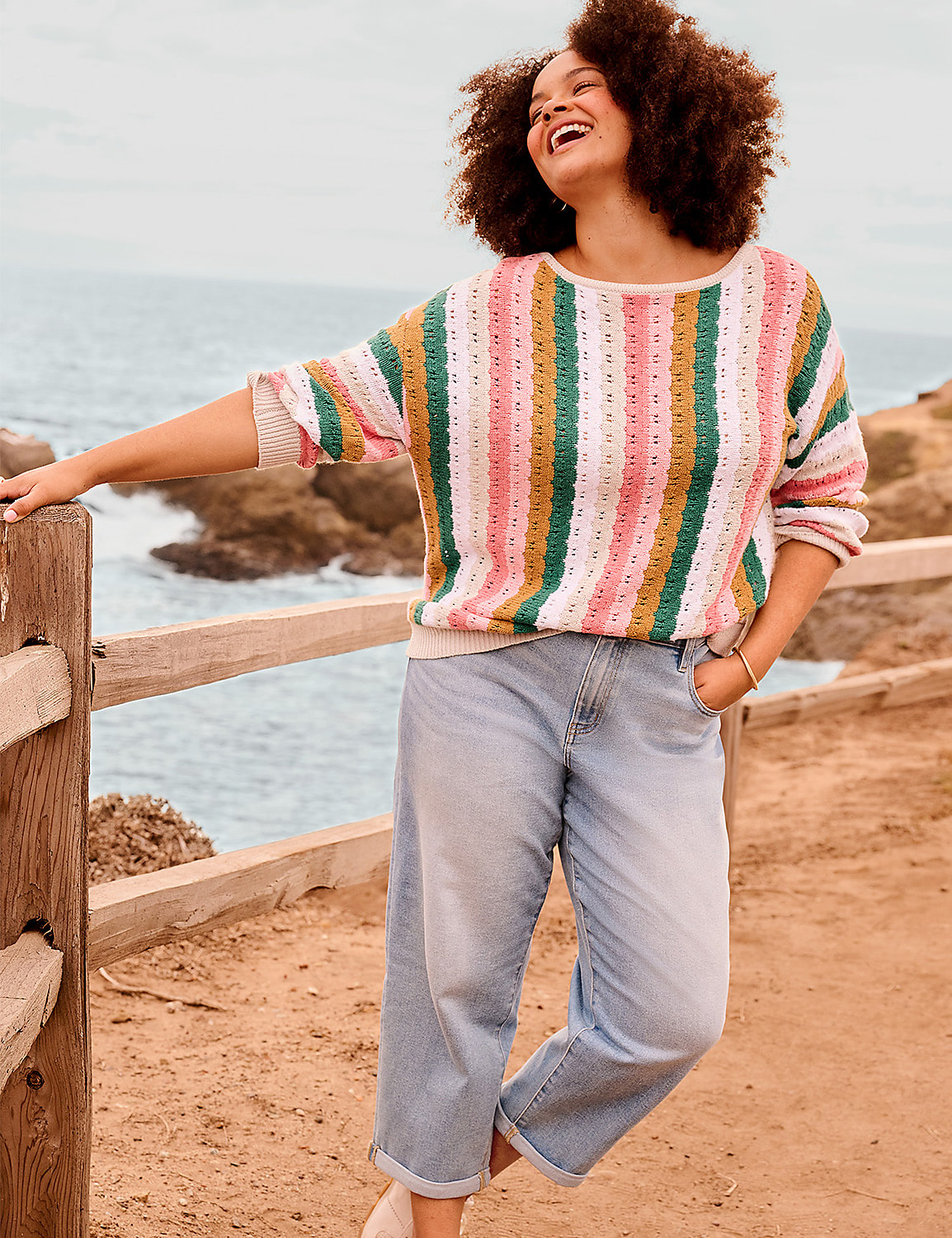 3/4 Sleeve Stitch Pullover Sweater Product Image 4