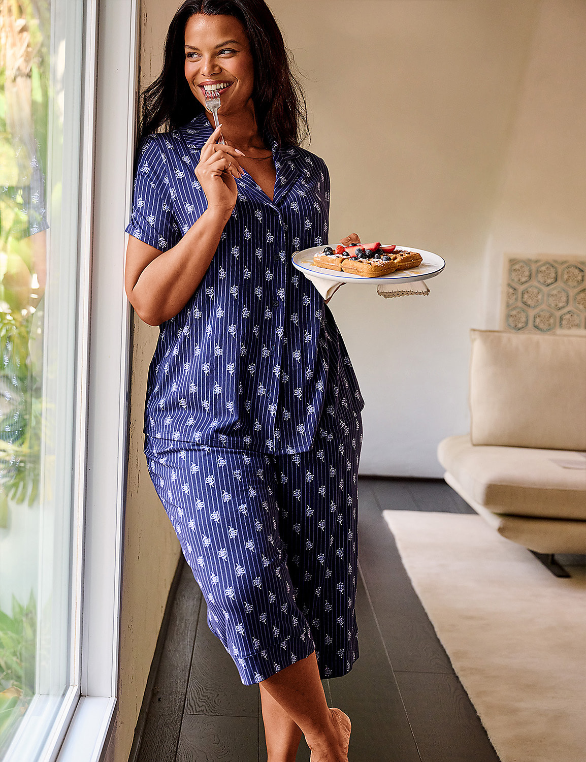 Comfy Cotton Notch-Neck Top & Crop Pant PJ Set Product Image 5