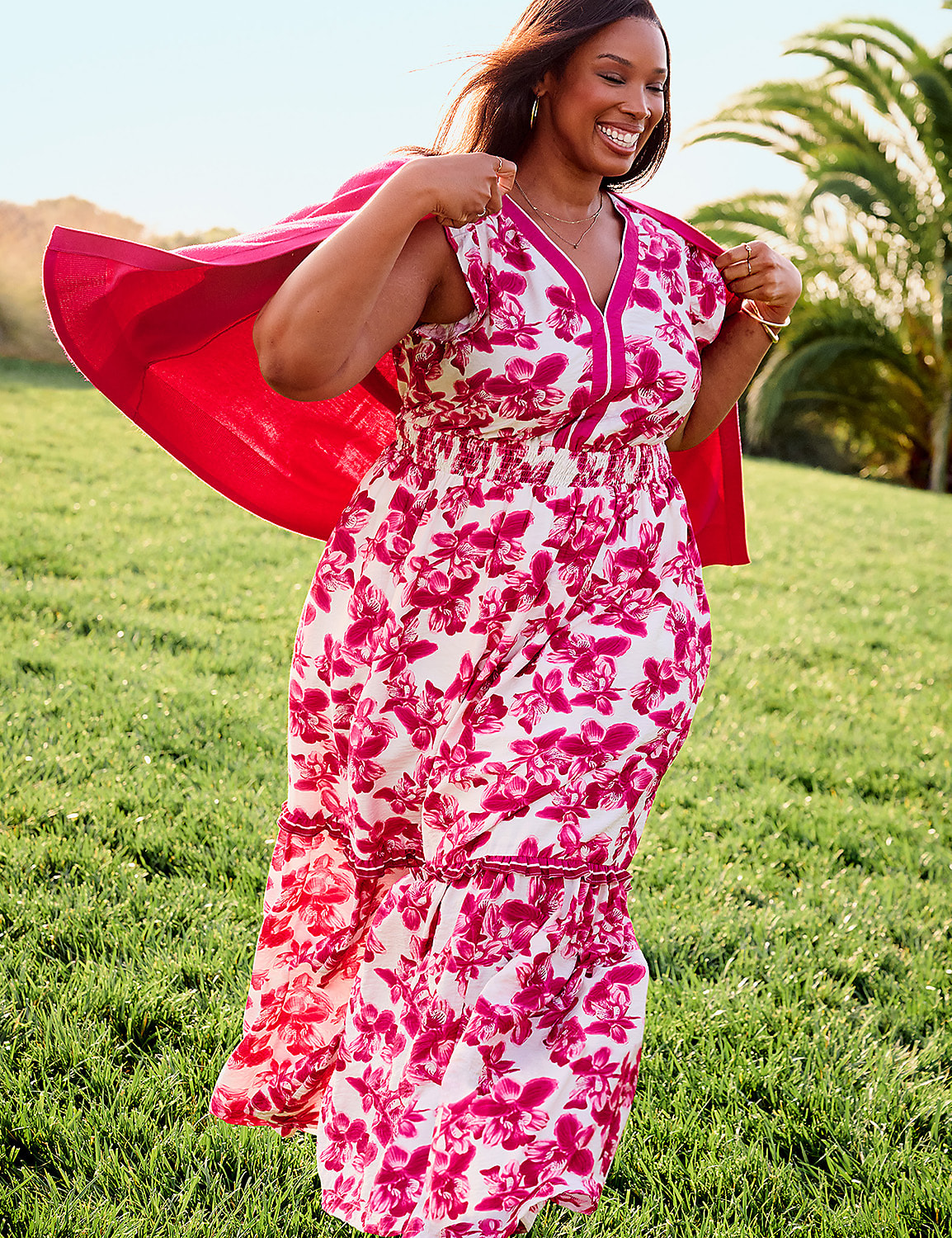 V-Neck Flutter Sleeve Ruffle Maxi Dress Product Image 4