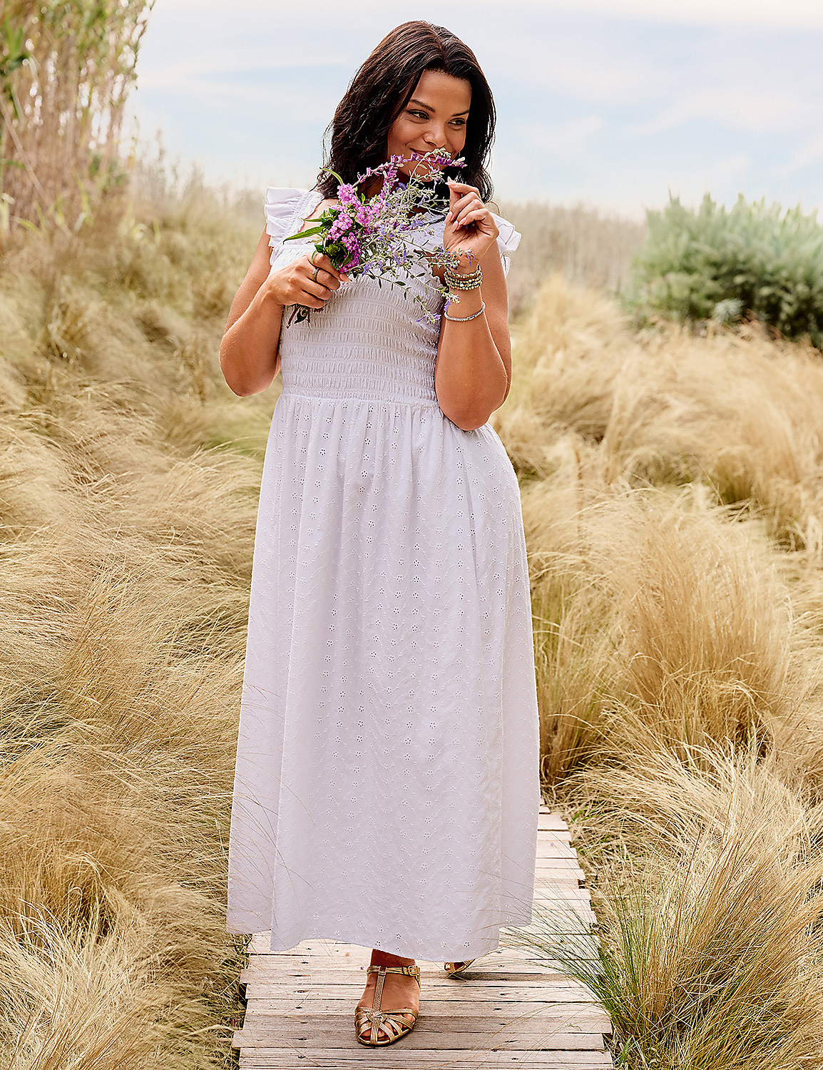 Ruffled Square-Neck Eyelet Maxi Dress Product Image 5