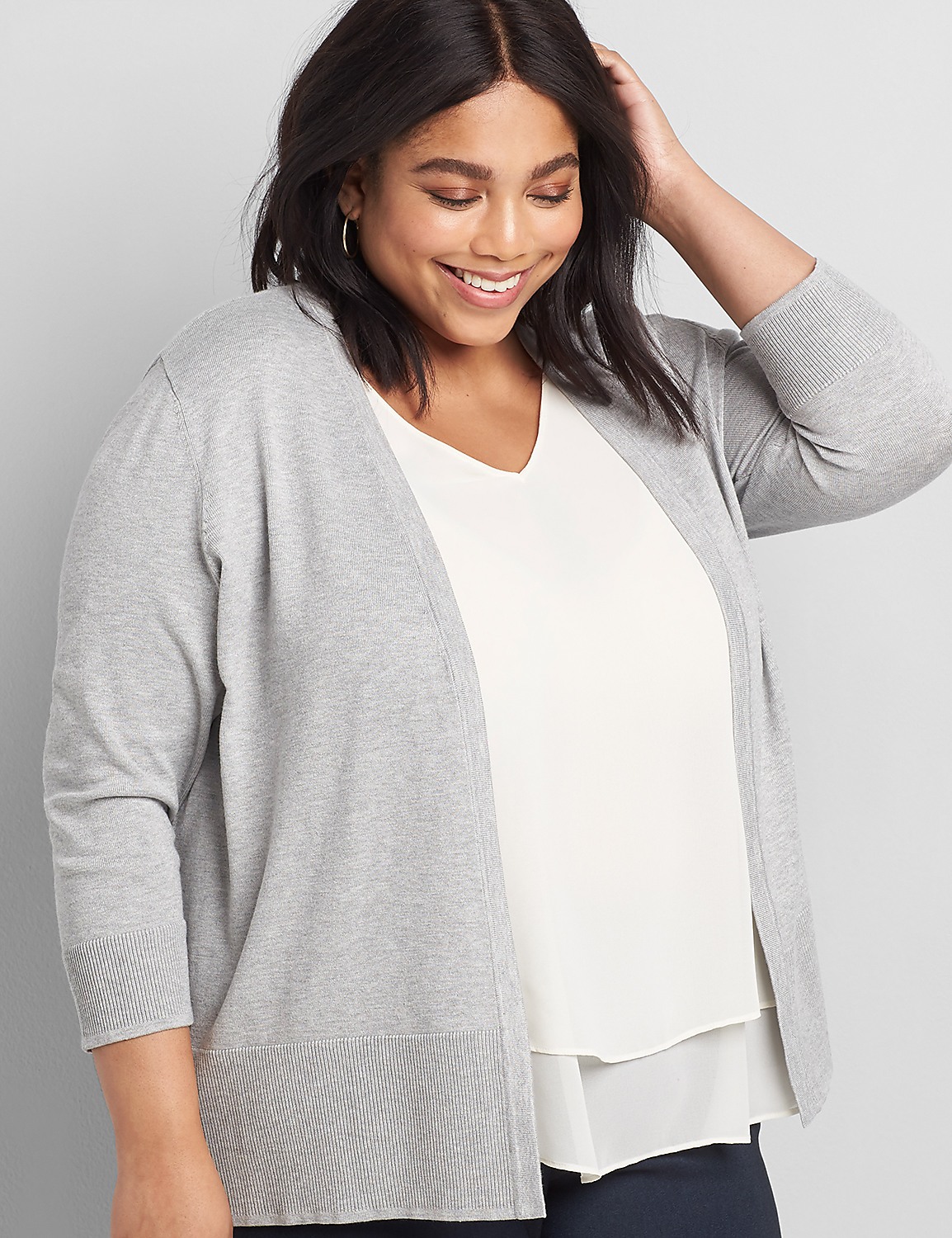 3/4-Sleeve Open-Front Cardigan Product Image 1