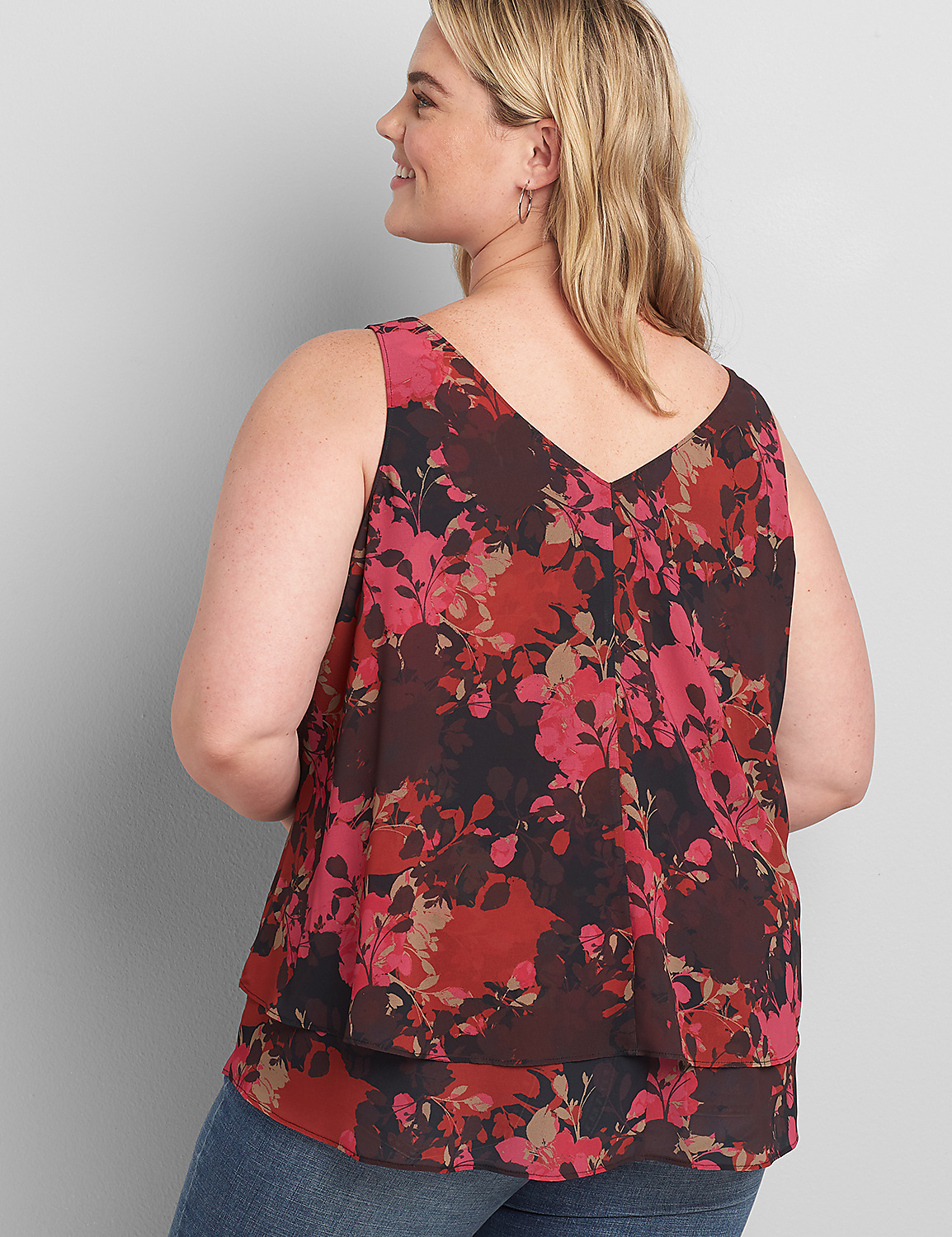 Lane Essentials Printed Double Layer V-Neck Swing Tank Product Image 2