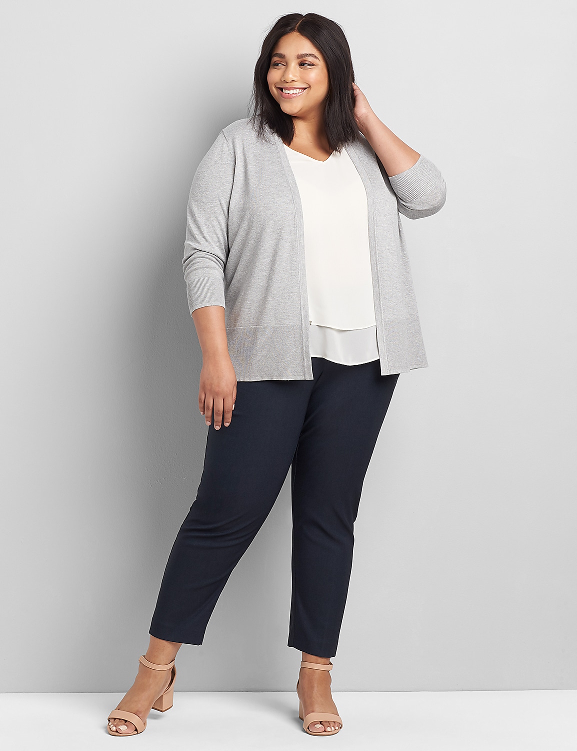 3/4-Sleeve Open-Front Cardigan Product Image 3