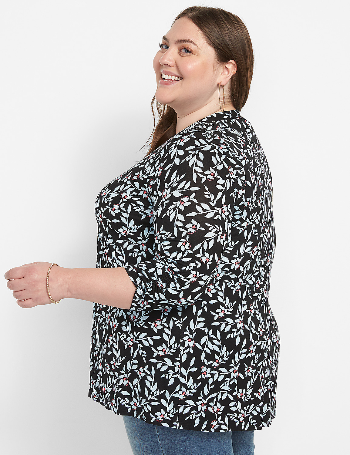 Classic 3/4 Ruched-Sleeve Open-Front Overpiece Product Image 2