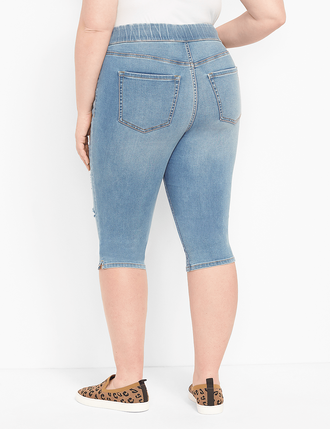 Pull-On High-Rise Pedal Jegging - Destructed Medium Wash Product Image 1