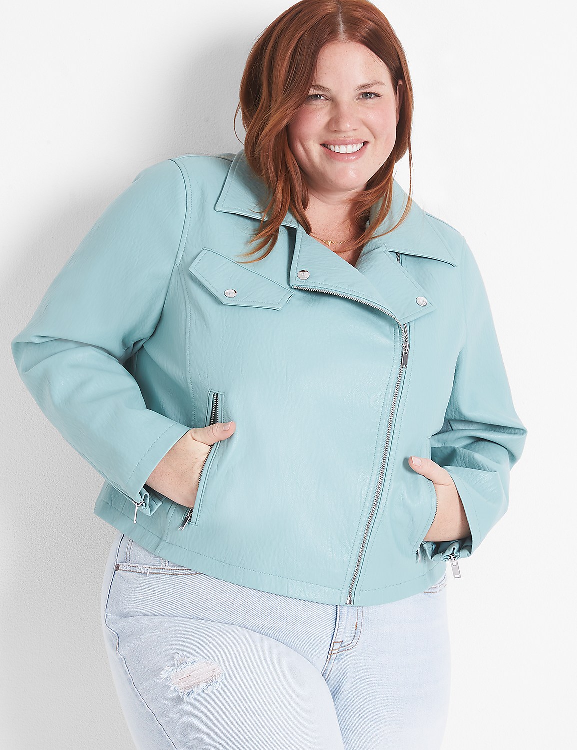 Faux-Leather Moto Jacket Product Image 1