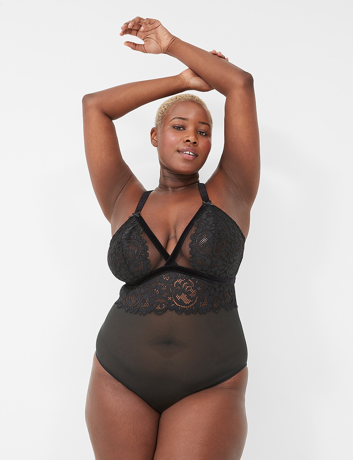 Velvet-Trim Bodysuit Product Image 1