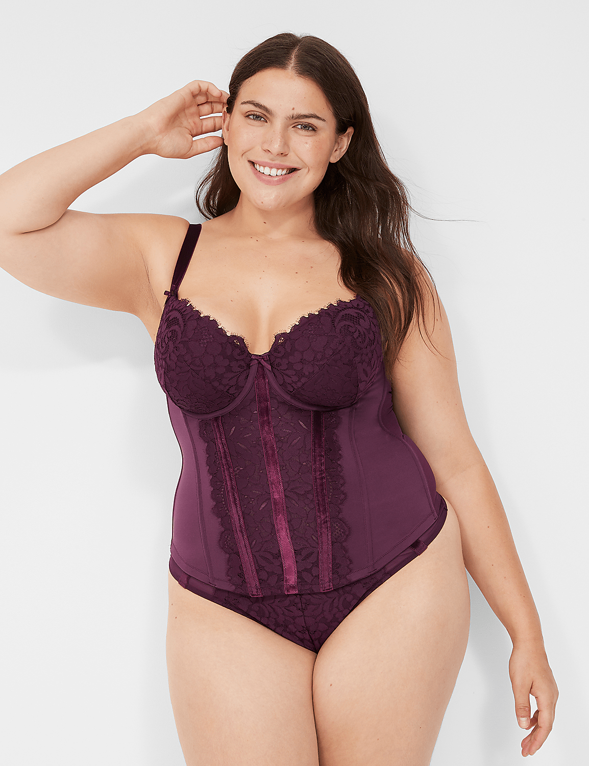 Velvet-Trim Lace Corset Product Image 1