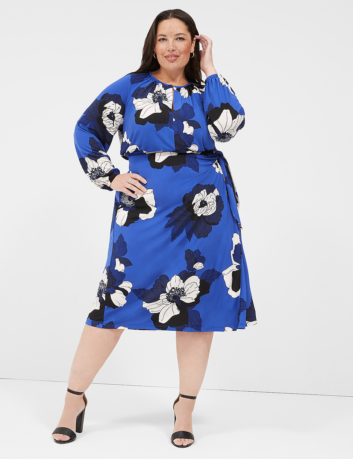 Notch-Neck Faux-Wrap Jersey Midi Dress Product Image 1