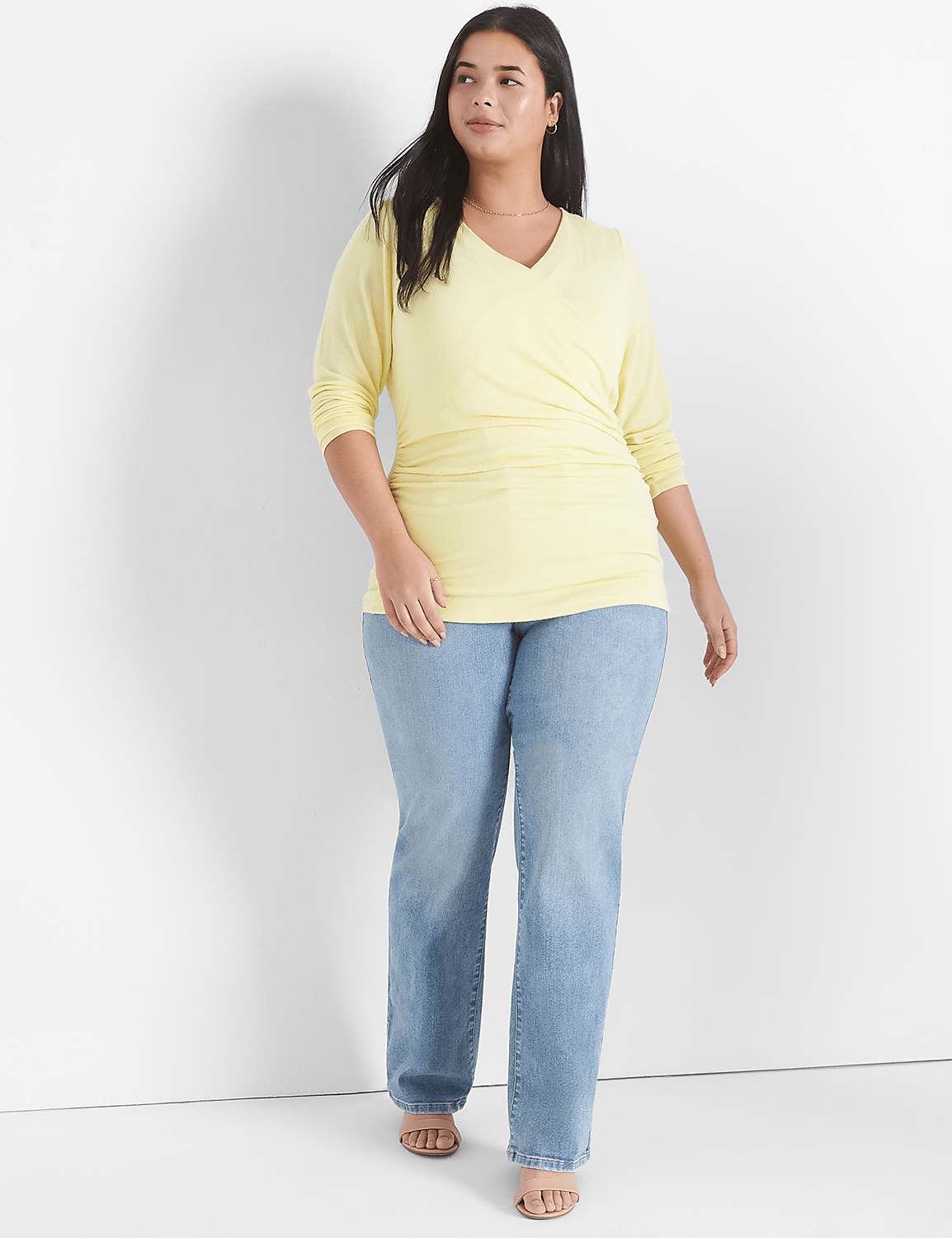 Classic Faux-Wrap Ruched-Side Top Product Image 3