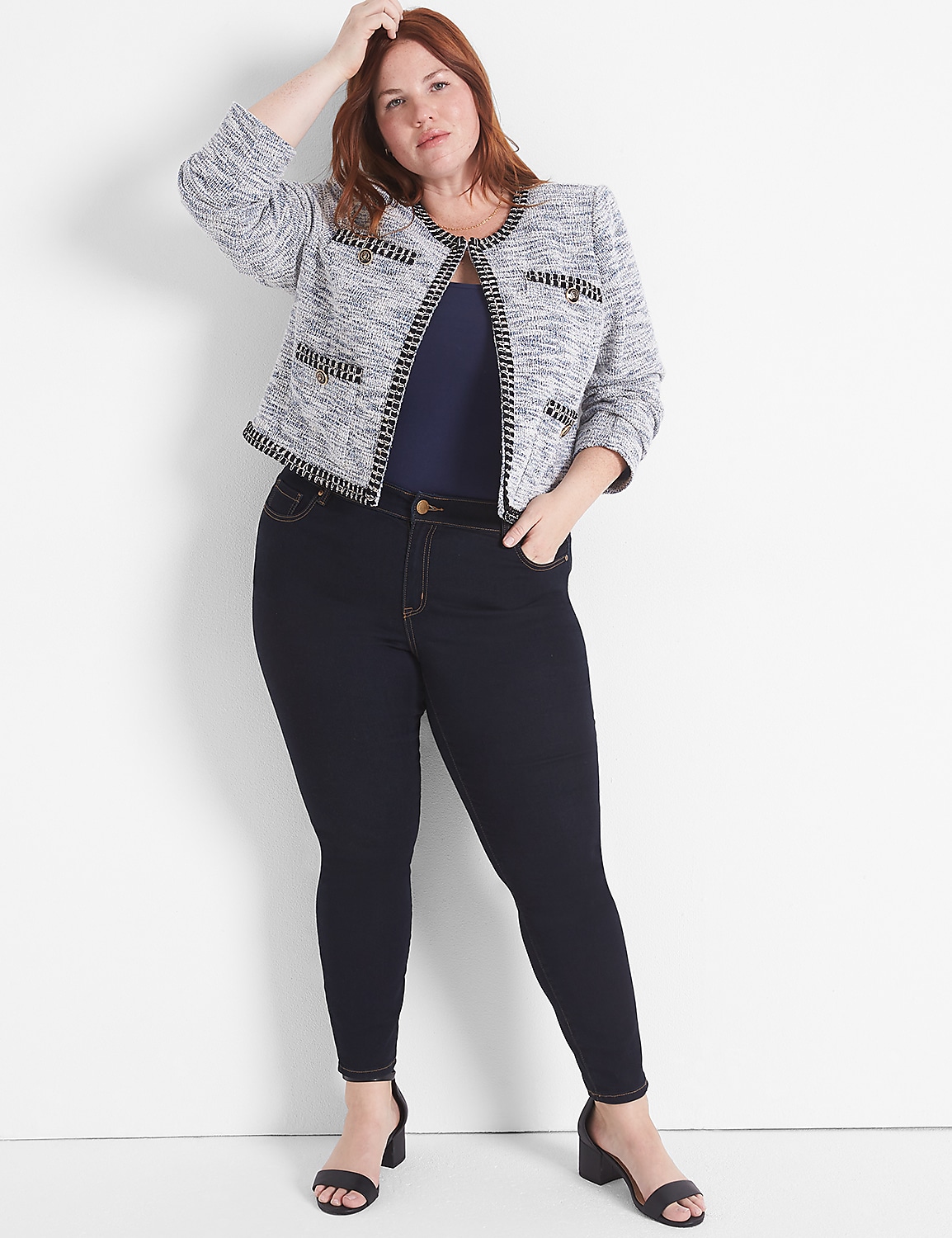 Boucle Knit Tweed Crop Jacket Product Image 3