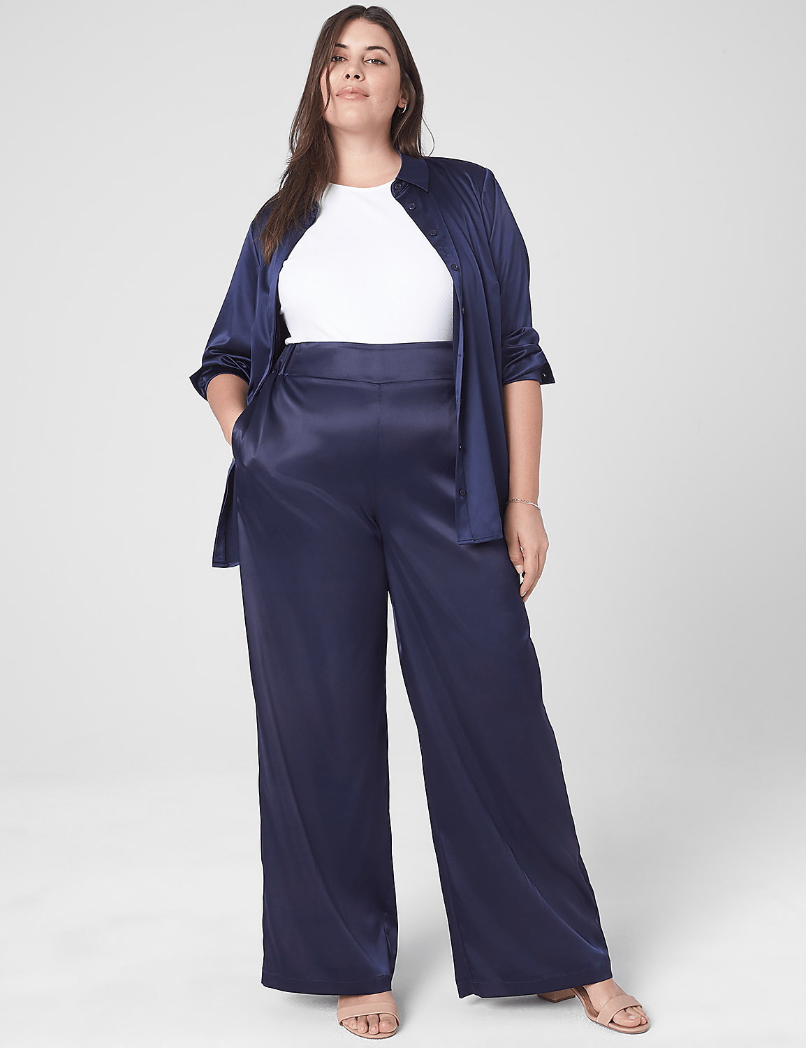 Satin High-Rise Pull-On Wide Leg Pant Product Image 3